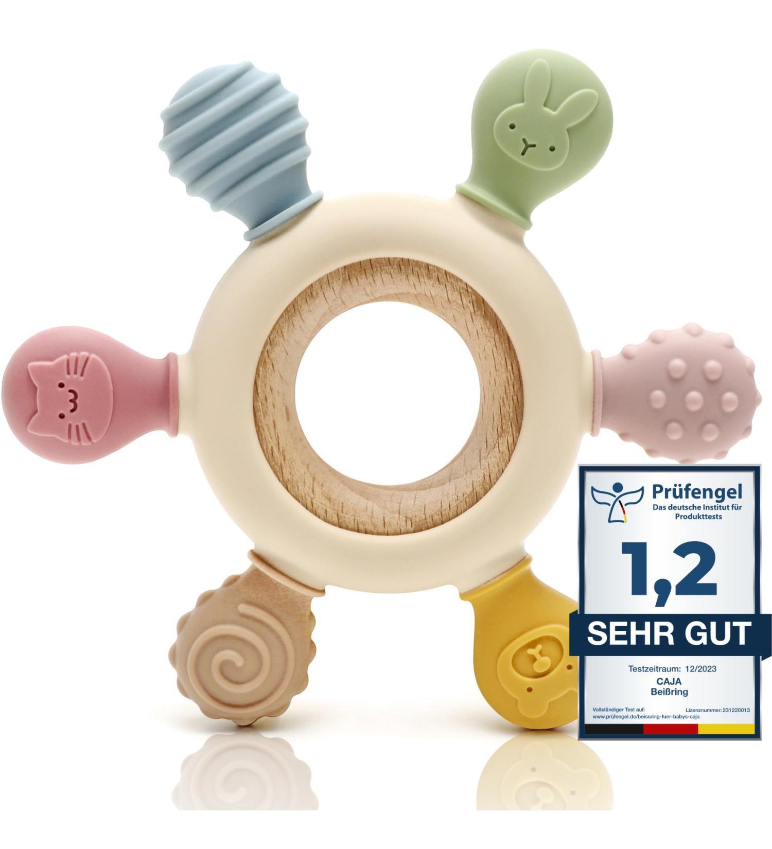 Caja Bei ring Baby - BPA-Free Teething & Gripping Bite Toy - Silicone & Wood Animal Motif Dental Aid - Buy Online on GoSupps.com