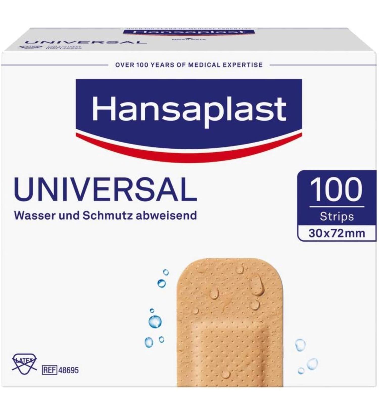Hansaplast Universal Paving - 100 Dirt & Water-Repellent Strips | Strong Adhesive Large Plaster Set (30x72mm) - International Shipping Available - Buy Online on GoSupps.com
