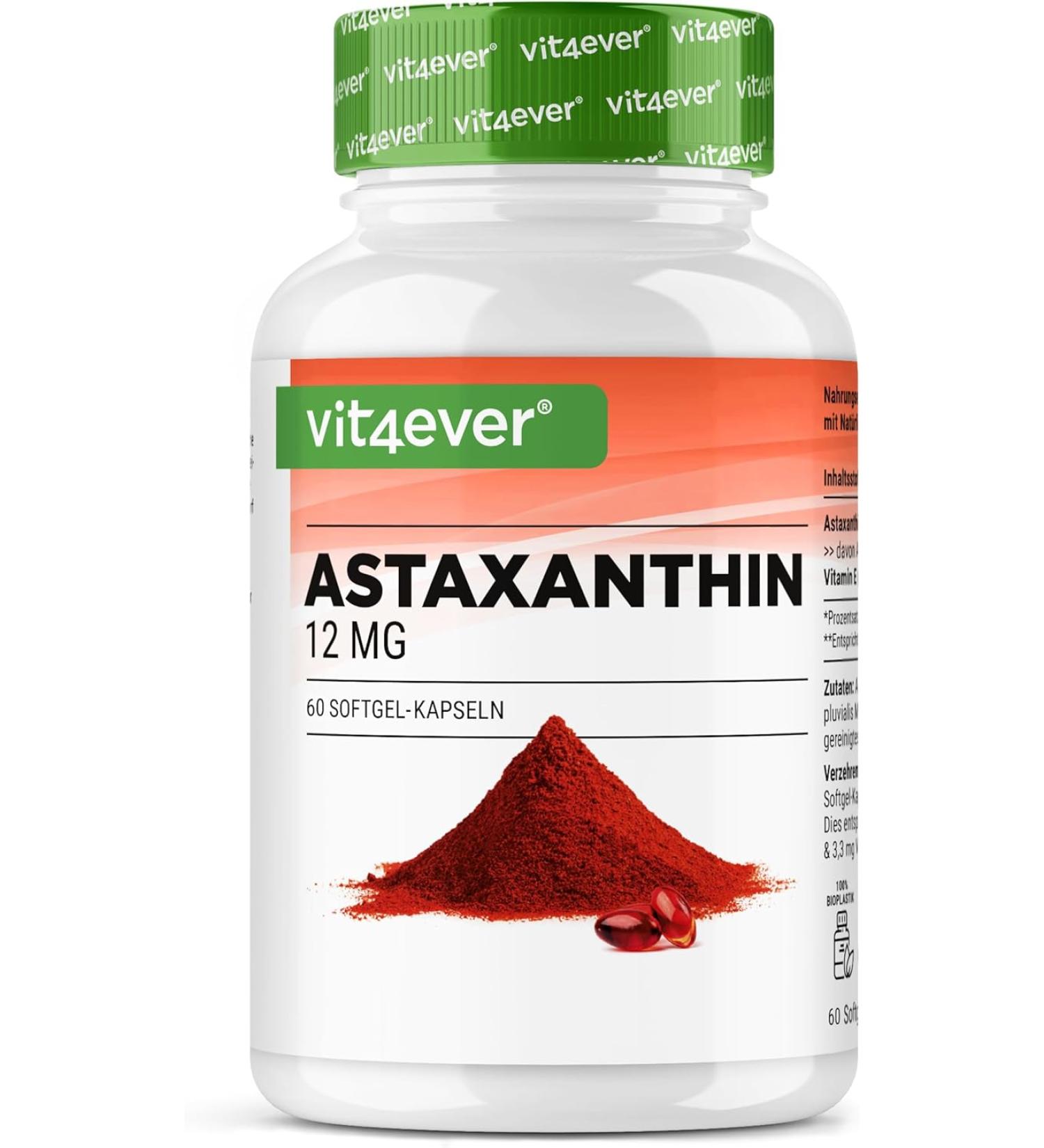 Buy Astaxanthin 12mg - Premium 60 Softgel Capsules Pure Haematococcus Pluvialis Enhanced with Vitamin E & Olive Oil 4-Month Supply - Lab Tested Quality - Buy Online on GoSupps.com