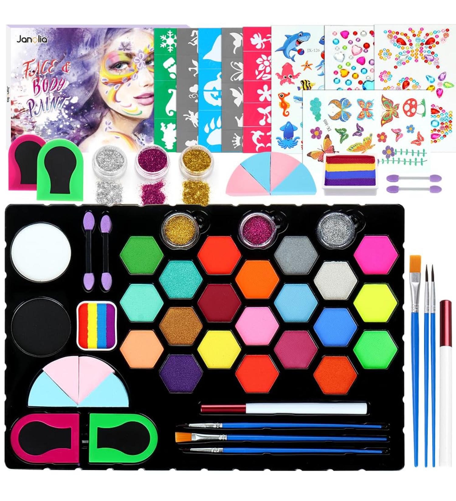 Janolia Face Painting Kit for Kids - 23 Water-Based Colors for Halloween Carnival Cosplay & Parties | Ideal Face Paint Makeup Palette - Buy Online on GoSupps.com