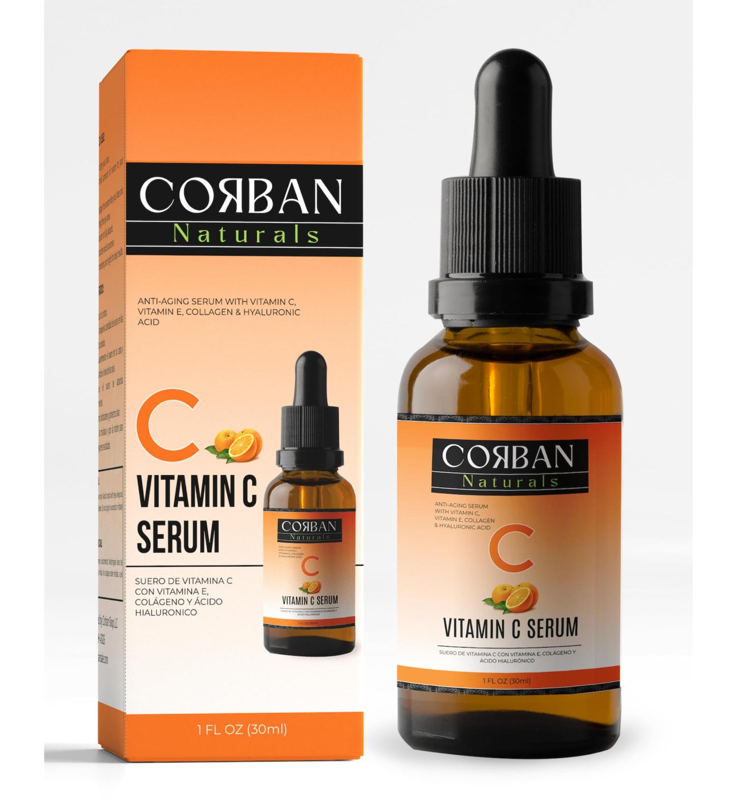 Corban Naturals Anti-Aging Vitamin C Serum with Hyaluronic Acid Collagen & Vitamin E - Boost Radiance & Hydration | International Shipping Available - Buy Online on GoSupps.com