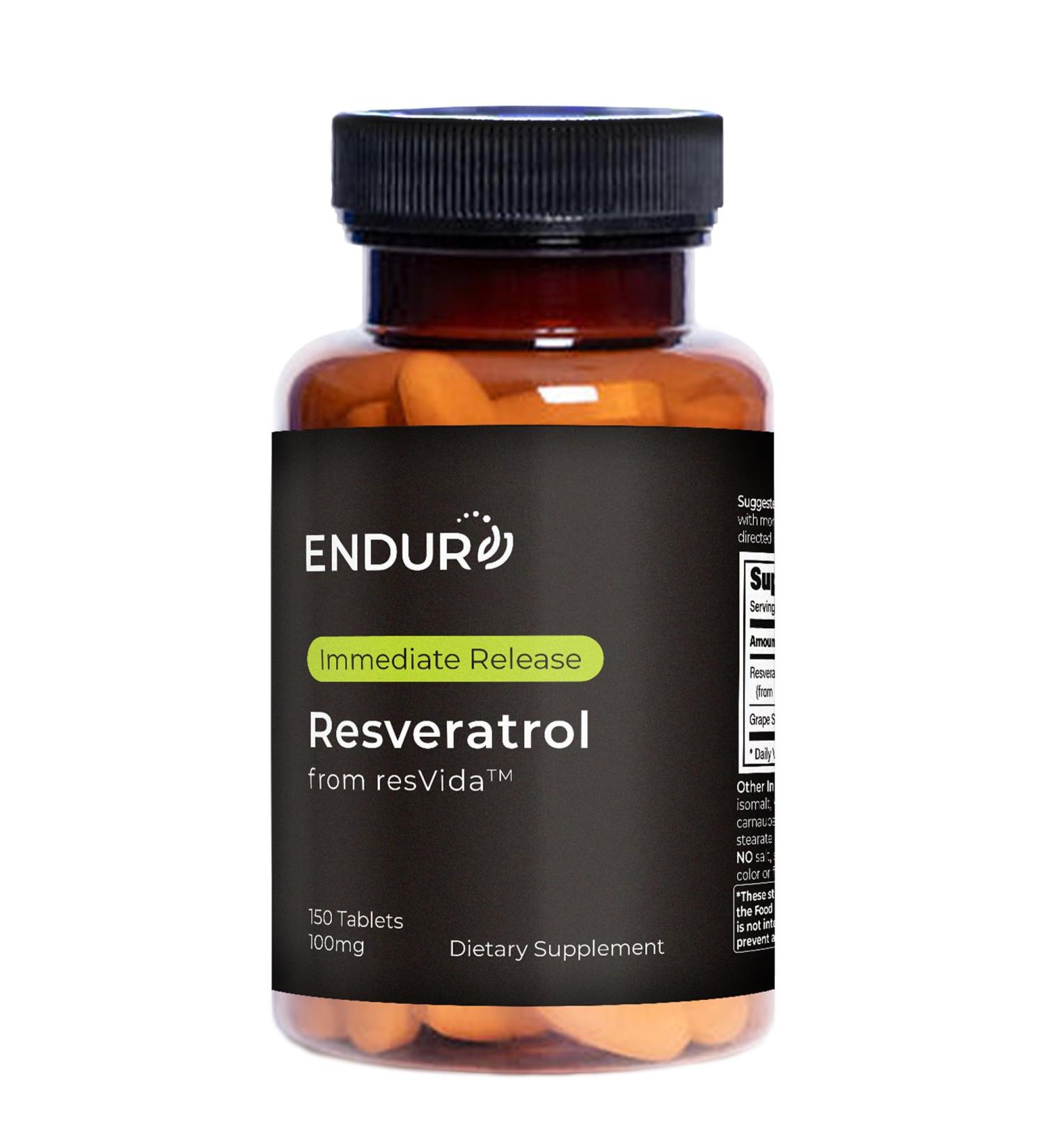 Endur Resveratrol Healthy Aging & Cardiovascular Support Supplement Instant Release Antioxidant Grape Skin Extract Gluten Free 100mg (150 Tablets) - Buy Online on GoSupps.com