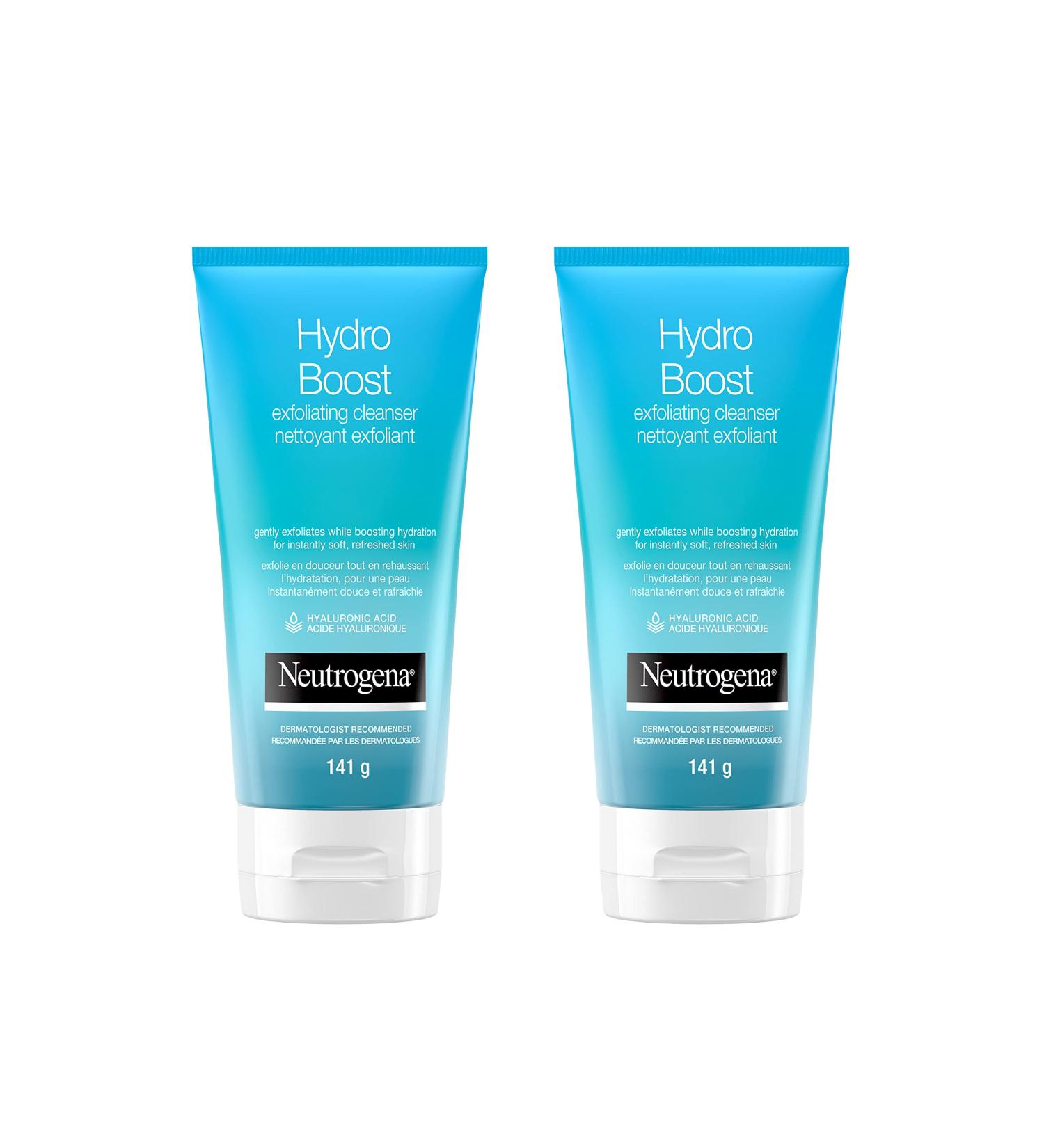 Neutrogena Hydro Boost Exfoliating Face Scrub - Hyaluronic Acid and Aha - Gel Cream Face Cleanser - Non-comedogenic - Blue Pack of 2 (2x141ml) Unscented 141 g (Pack of 2) - Buy Online on GoSupps.com