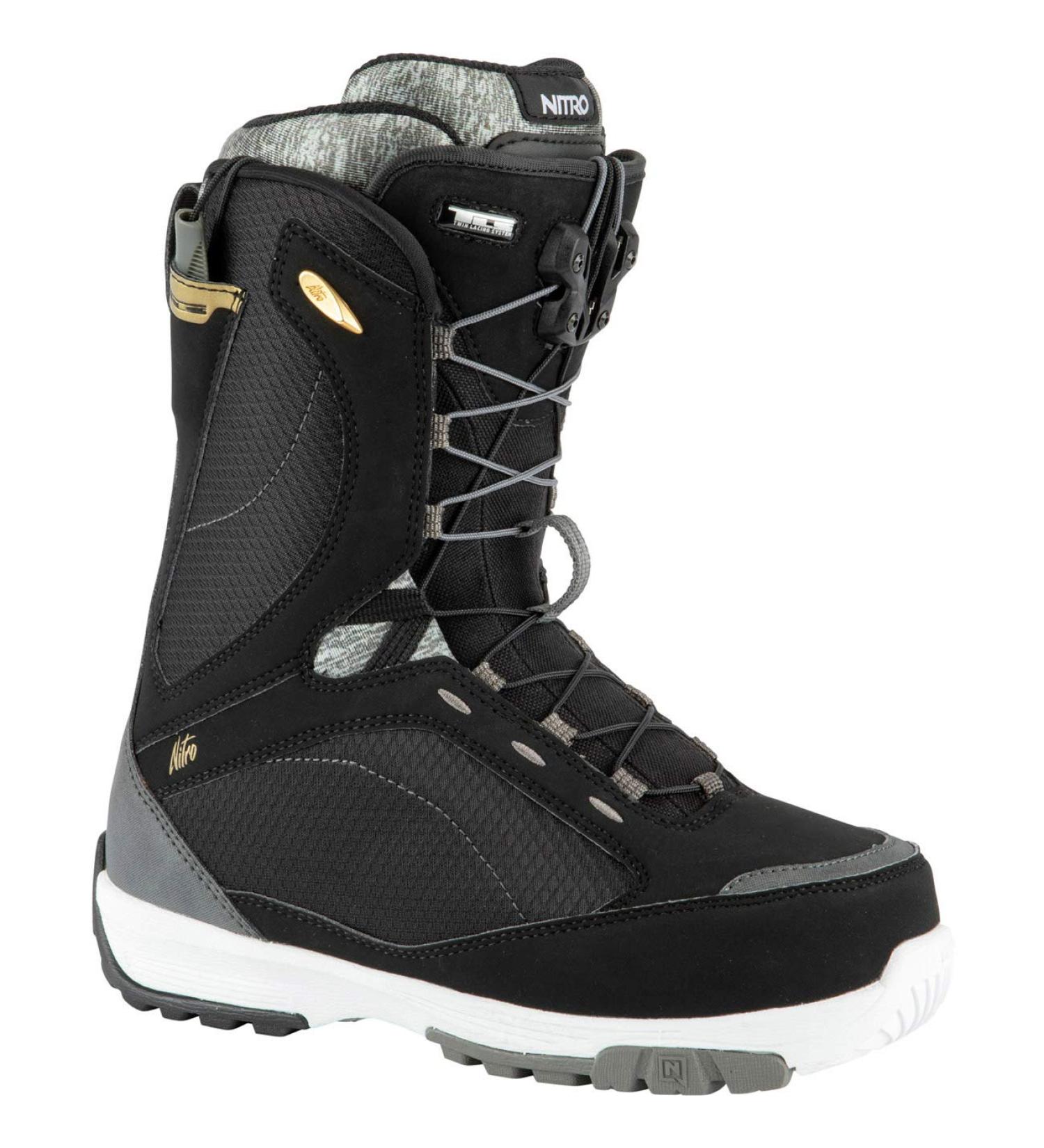 Buy Nitro Snowboards Women's Monarch TLS 21 All Mountain Freestyle Boots - Quick Lacing System - Black/White/Grey - International Shipping Available - Buy Online on GoSupps.com