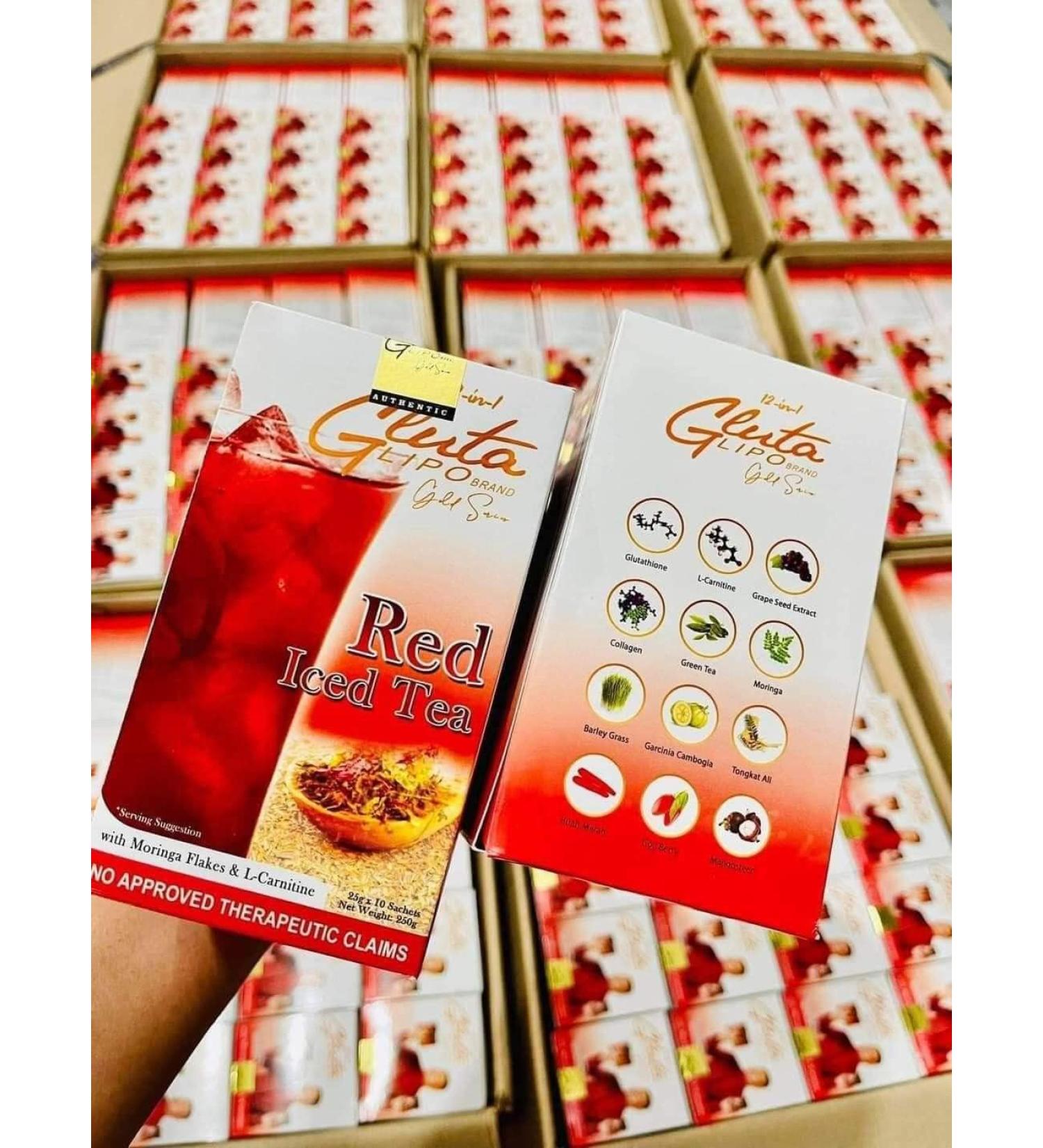 GlutaLipo 12 in 1 Red Iced Tea - 10 Sachets, Gold Series | 10 Count Pack - Buy Online on GoSupps.com