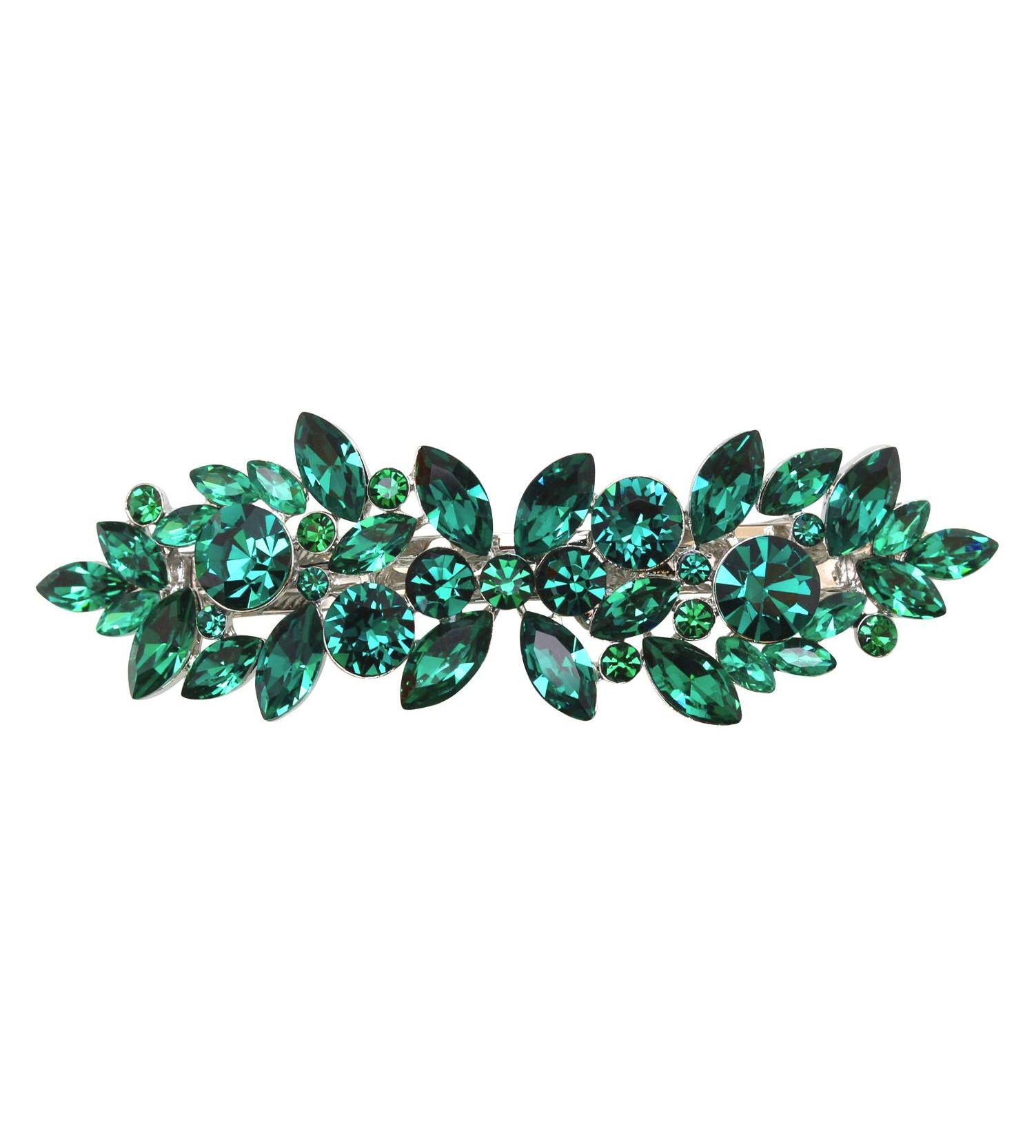 Faship Green Rhinestone Crystal Floral Hair Barrette Clip - Stunning Hair Accessory - Buy Online on GoSupps.com