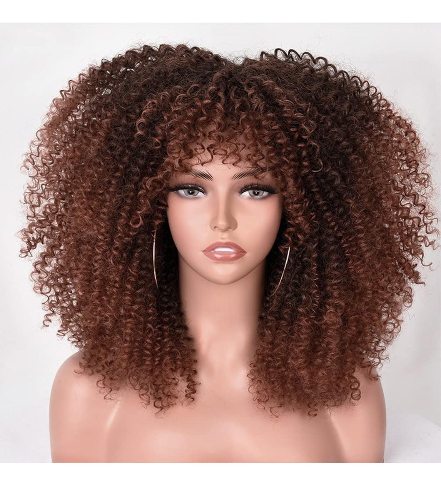 Long curly Afro wig with pony for black women Afro Bomb Kinky Curly Hair Wig full and soft synthetic wigs 18 inches (V)
