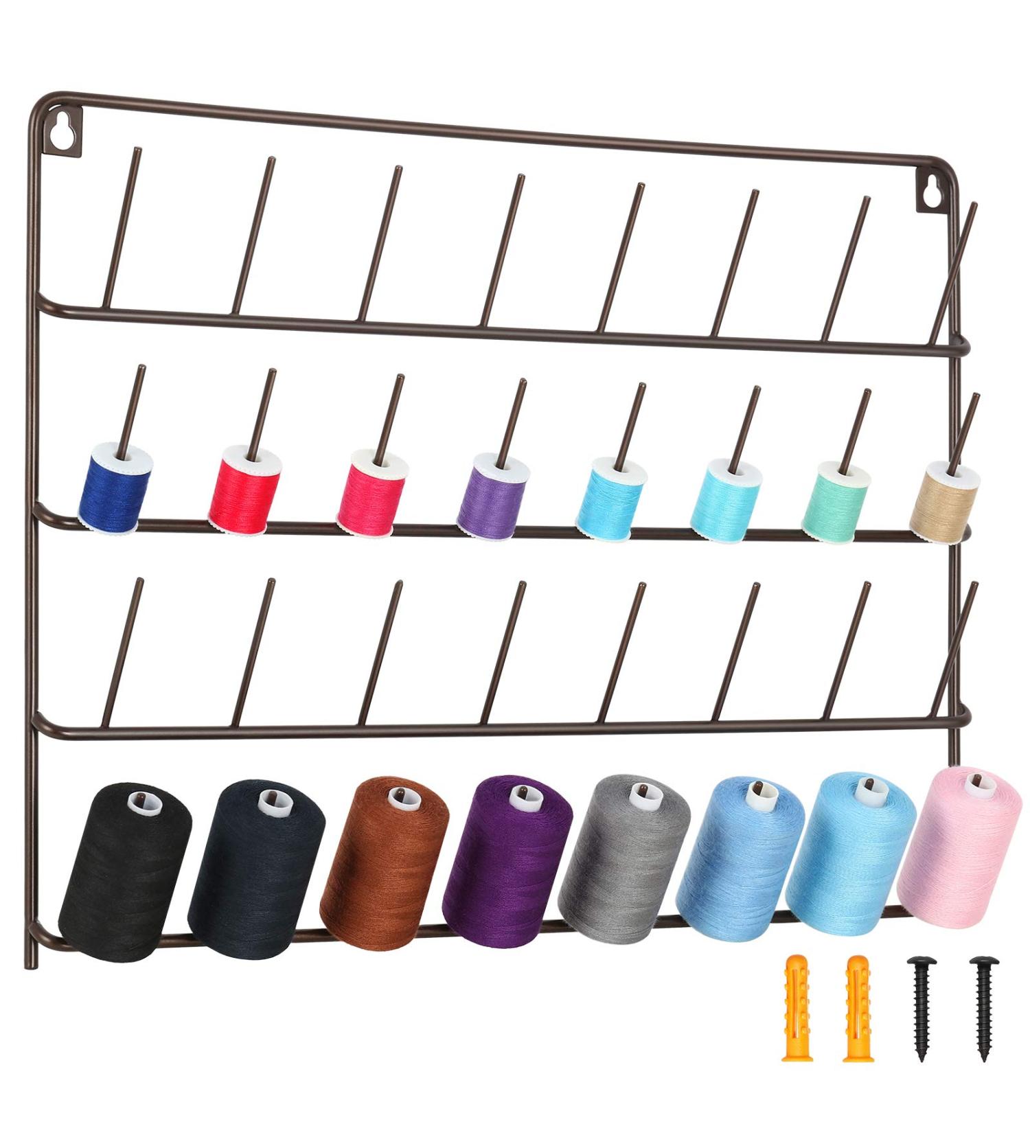 HAITARL 32-Spool Wall-Mounted Metal Sewing Thread Rack | Embroidery Thread Holder for Large Threads - Brown - Buy Online on GoSupps.com