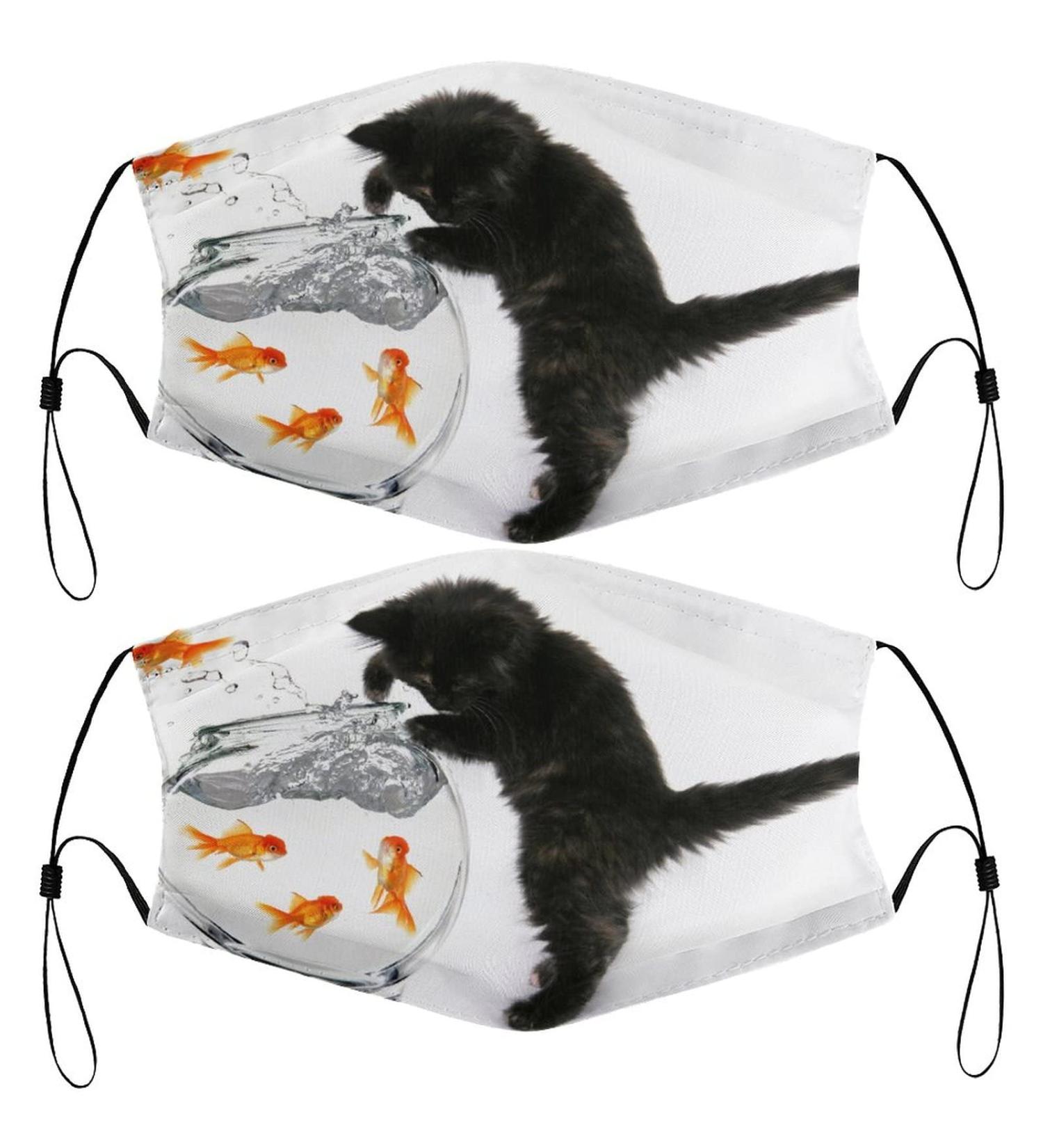 HDFGD Cat Black Goldfish Face Masks - Reusable Dustproof Masks for Adults (2 PCS) - International Shipping - Buy Online on GoSupps.com
