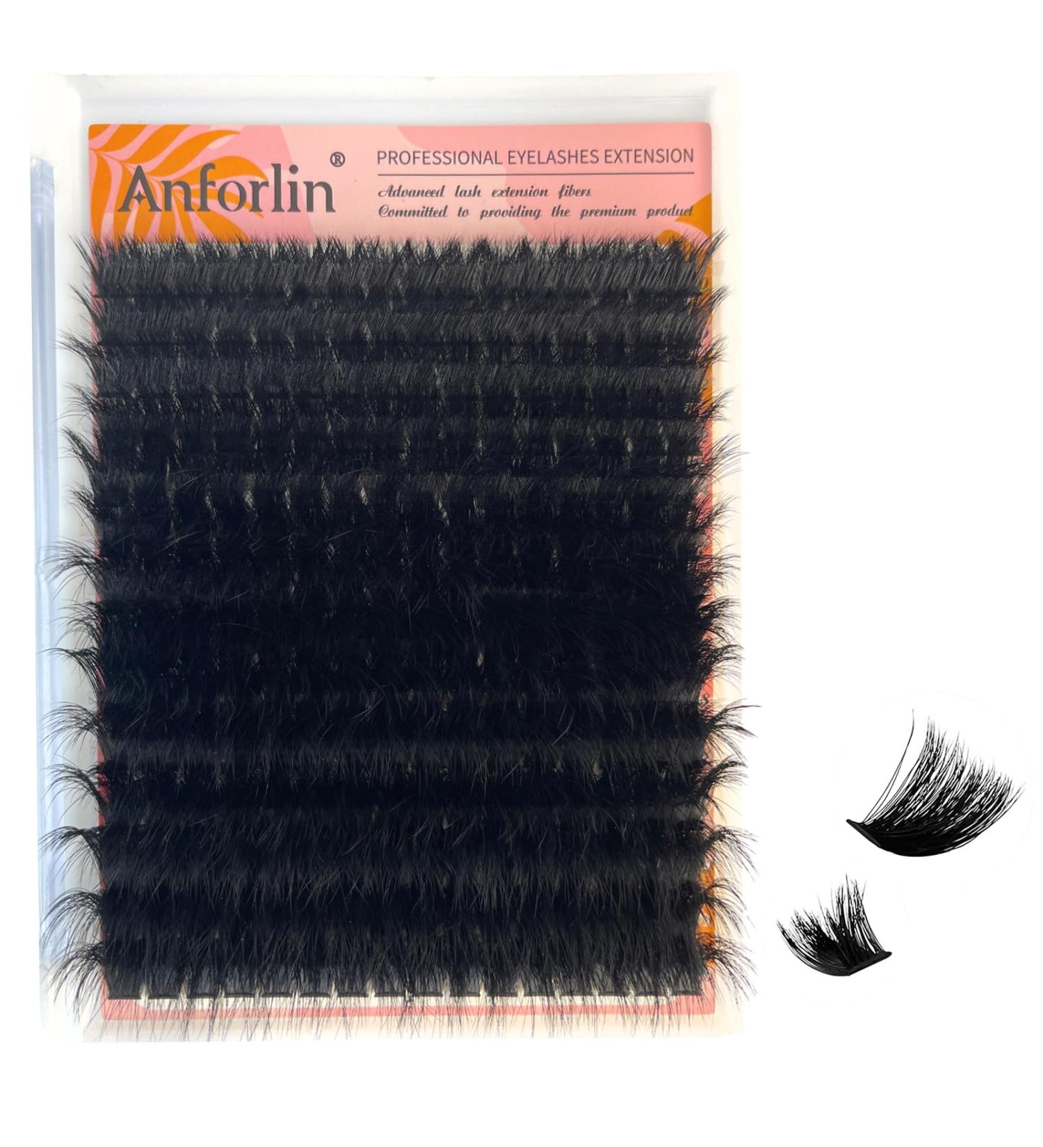 Fluffy 200D Lash Clusters - 224 Pcs 10-20mm D Curl Volume Eyelash Extensions | DIY Natural False Eyelashes at Home by Anforlin - Buy Online on GoSupps.com