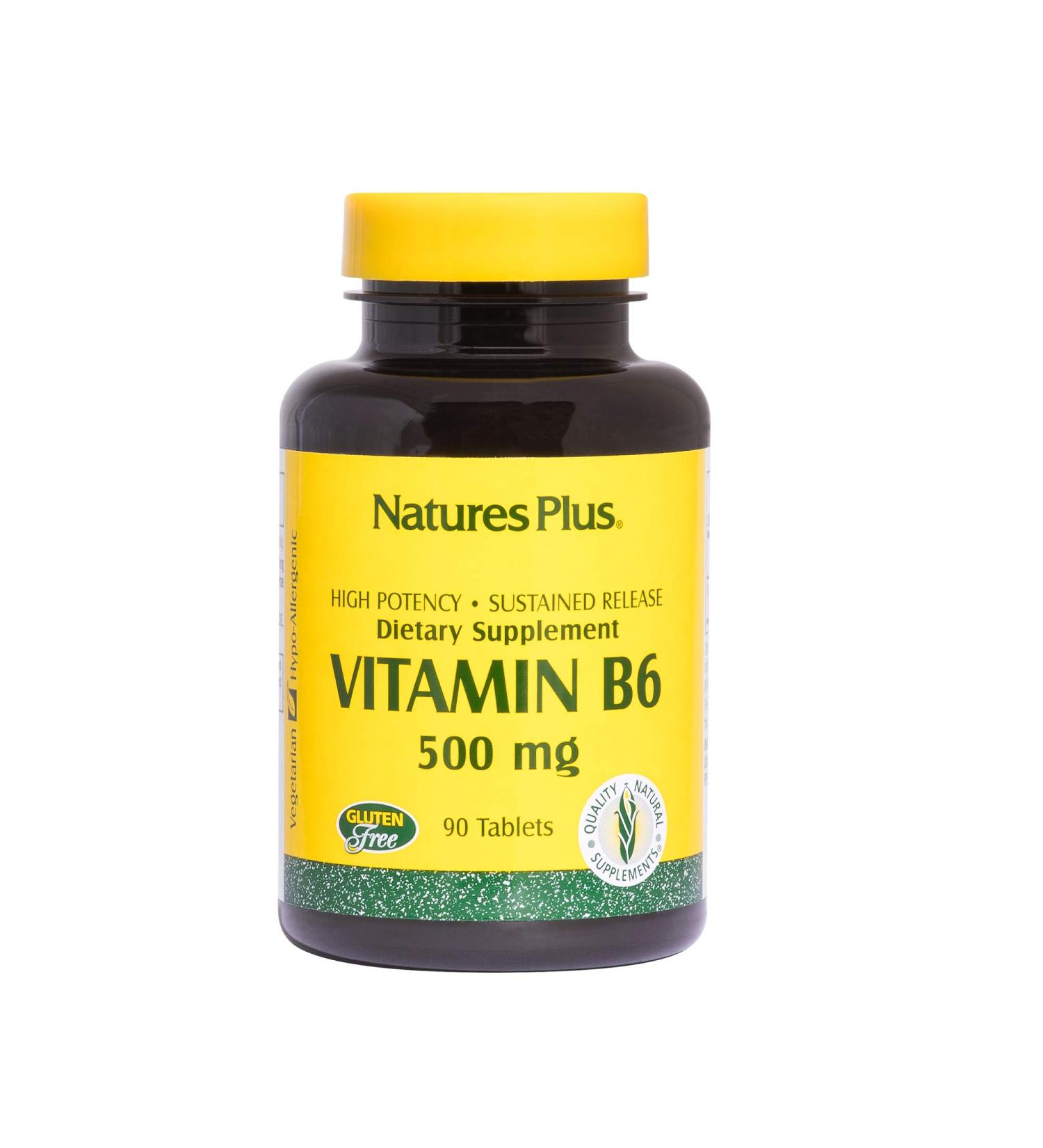 NaturesPlus Vitamin B6 500mg Sustained Release - 90 Vegetarian Tablets | Energy & Metabolism Booster | Memory, Mood, Immune Support | Gluten-Free - Buy Online on GoSupps.com