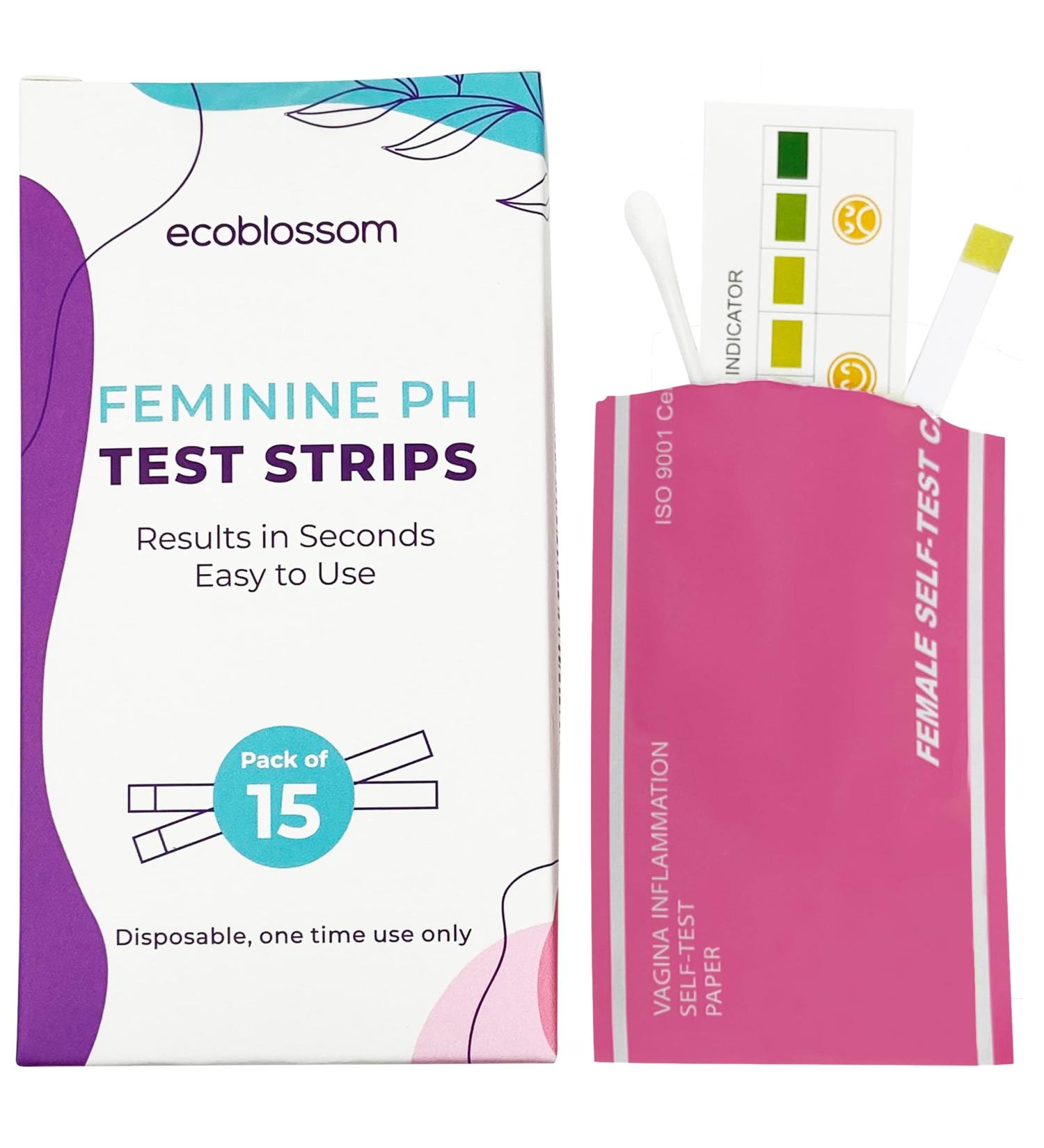 EcoBlossom Vaginal pH Test Strips - 15 Count Pack - Monitor pH Balance, Bacterial Vaginosis & Yeast Infection - Fast & Accurate Results - Individual Sealed Pouch - Buy Online on GoSupps.com