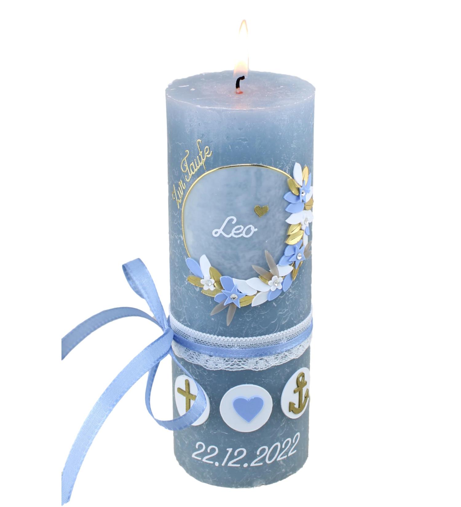 Cerziies Rustic Baptism Candle for Leo Boy or Girl - Personalized with Name & Date Hand Decorated Classic Wick - Buy Online on GoSupps.com