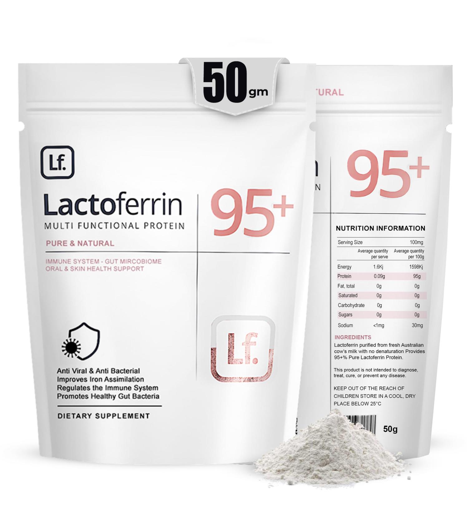 Lactoferrin Powder 50g 95%+ Pure Bovine from Grass-Fed Australian Cows Helps in Immune & Gut Support Iron Absorption Skin & Bone Health Neutral Taste (Recommended 250mg Per Serving) - Buy Online on GoSupps.com