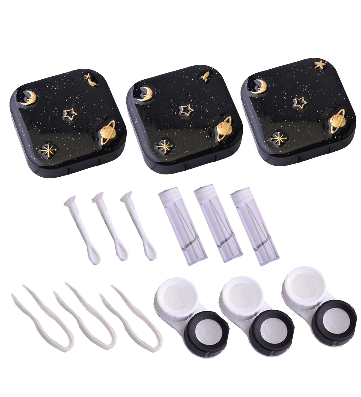 Buy Eulapgoe 3-Piece Travel Contact Lens Case Set - Mini Black Fall Container & Eye Care Kit for Travel - Buy Online on GoSupps.com
