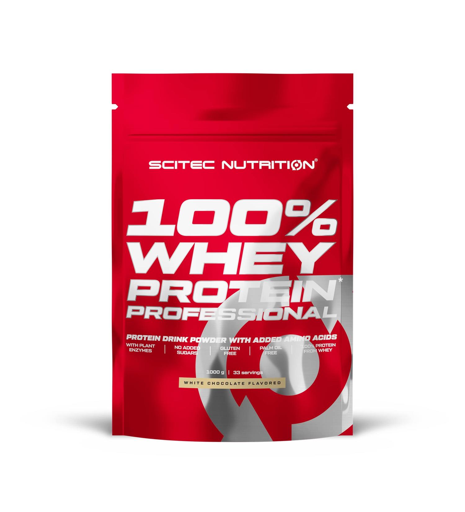 Scitec Nutrition 100% Whey Protein Professional - White Chocolate 1000g | Gluten-Free Palm Oil-Free with Amino Acids & Enzymes - Buy Online on GoSupps.com