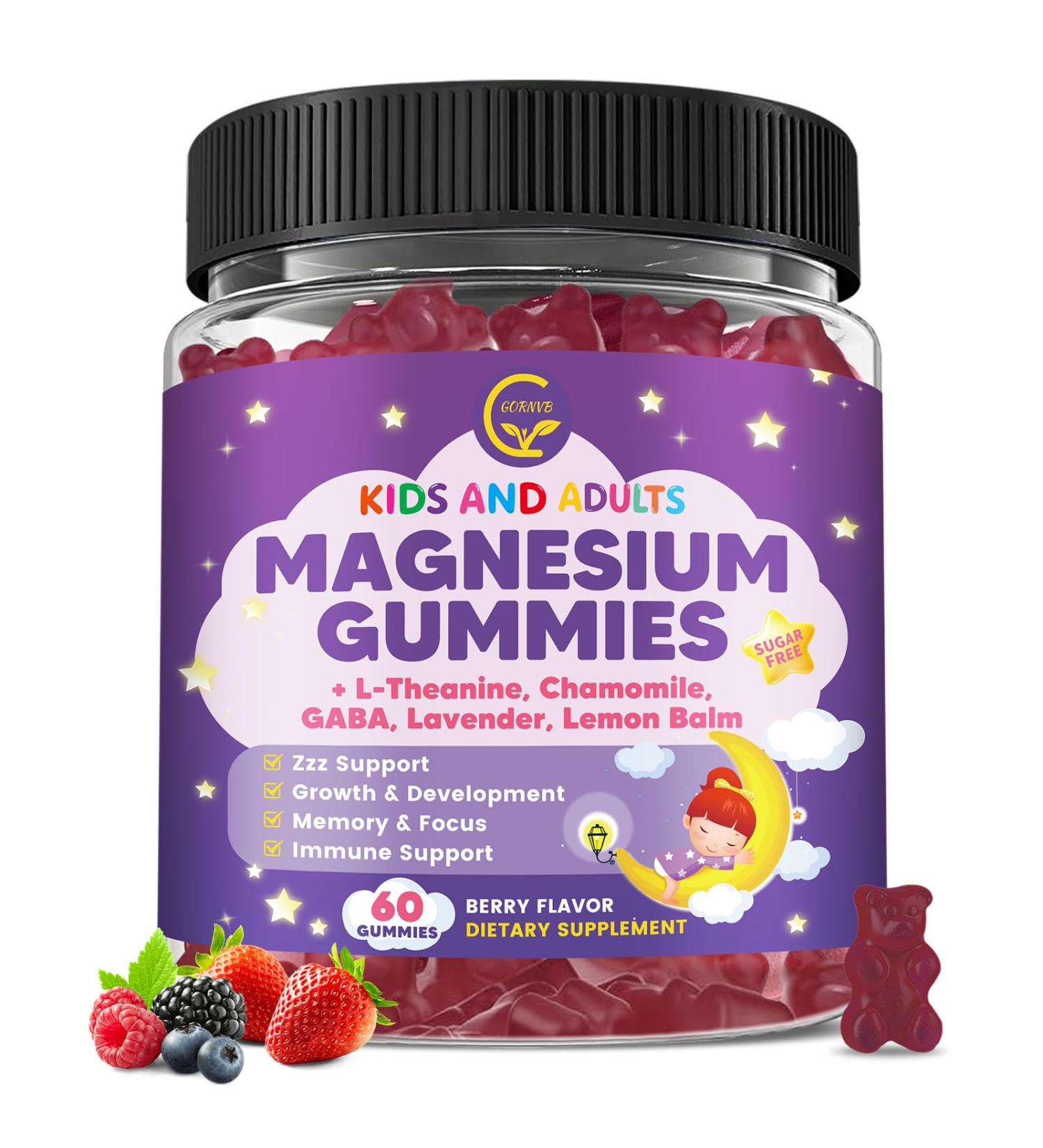 Magnesium Glycinate Gummies 400/200mg for Kids & Adults, NO Melatonin Sleep Aid Magnesium Supplement Gummies with Chamomile, Lavender, L-Theanine & GABA, B6, D3 & K2 for Bone, Relax, Immune Support - Buy Online on GoSupps.com