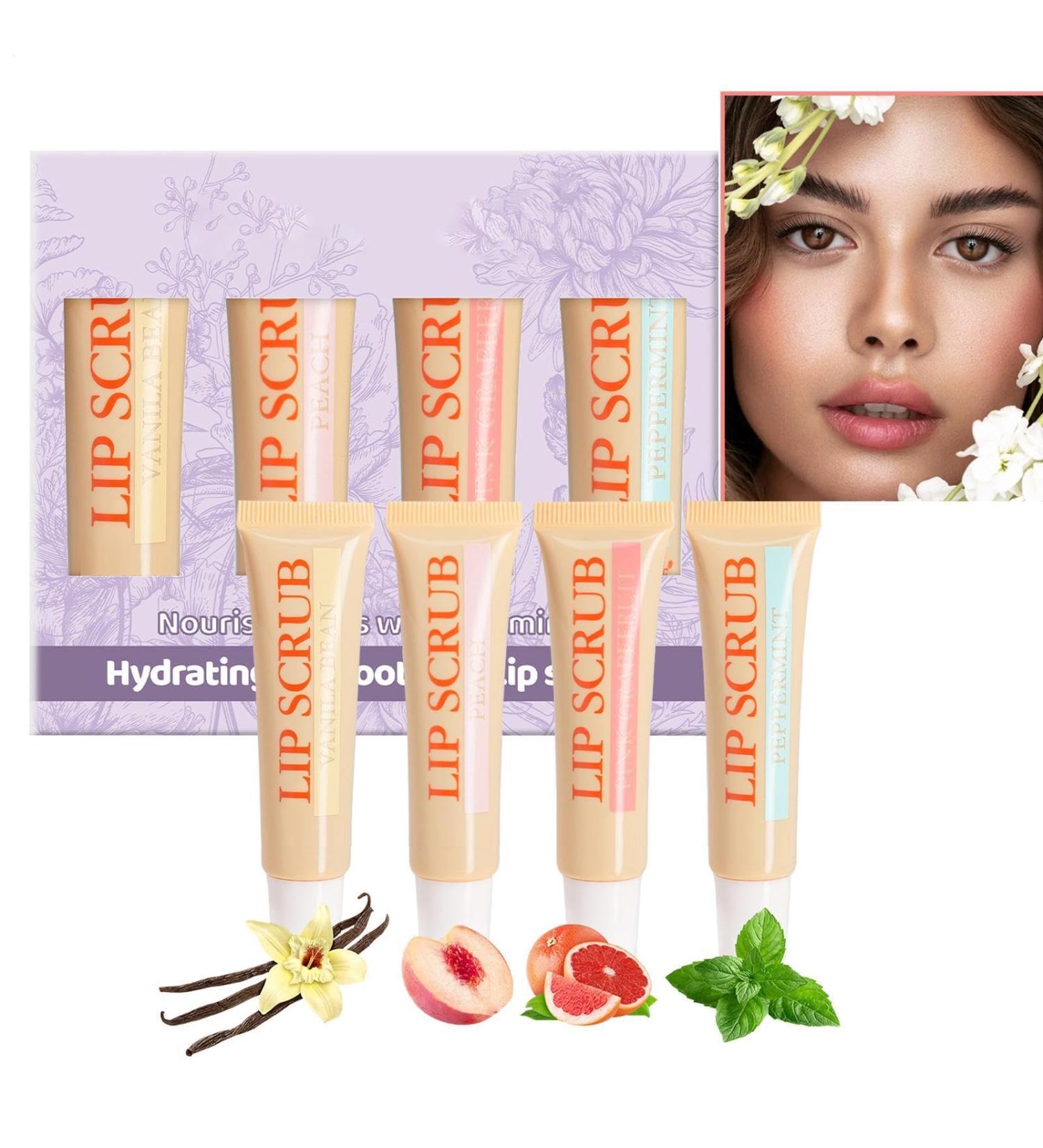 Kit de gommage l vres - Exfoliant l vres hydratant | Lot de gommages l vres 4X produits de soin des l vres remplisseurs de l vres gommage l vres pour l vres s ches et aigres - Buy Online on GoSupps.com