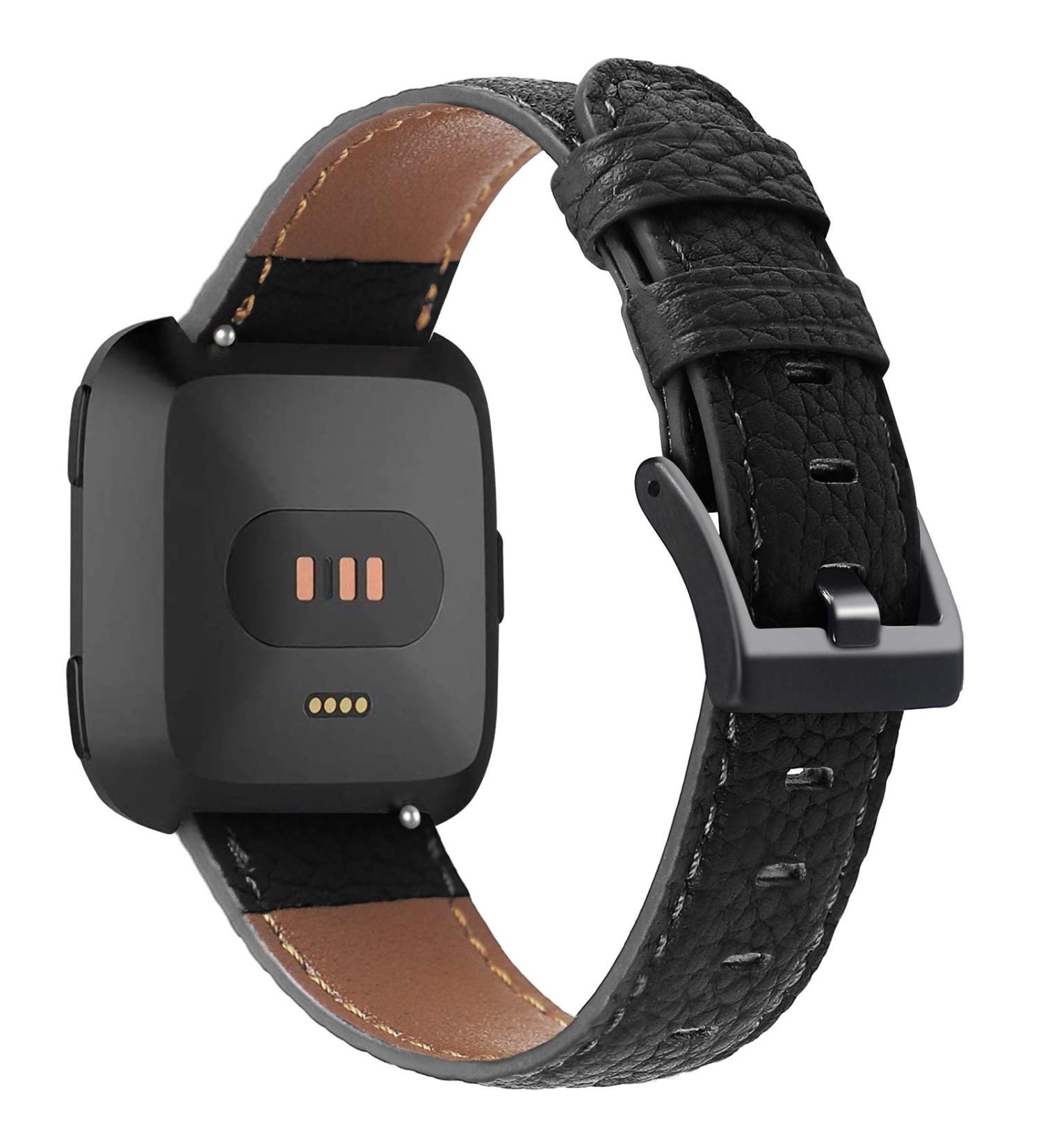 EZCO Leather Bands Compatible with Fitbit Versa/Versa 2 / Versa Lite  Vintage Genuine Leather Band Replacement Strap Wristband Accessories Man Women 5.5â-7.8â Wrist Compatible with Versa Smart Watch Black - Buy Online on GoSupps.com