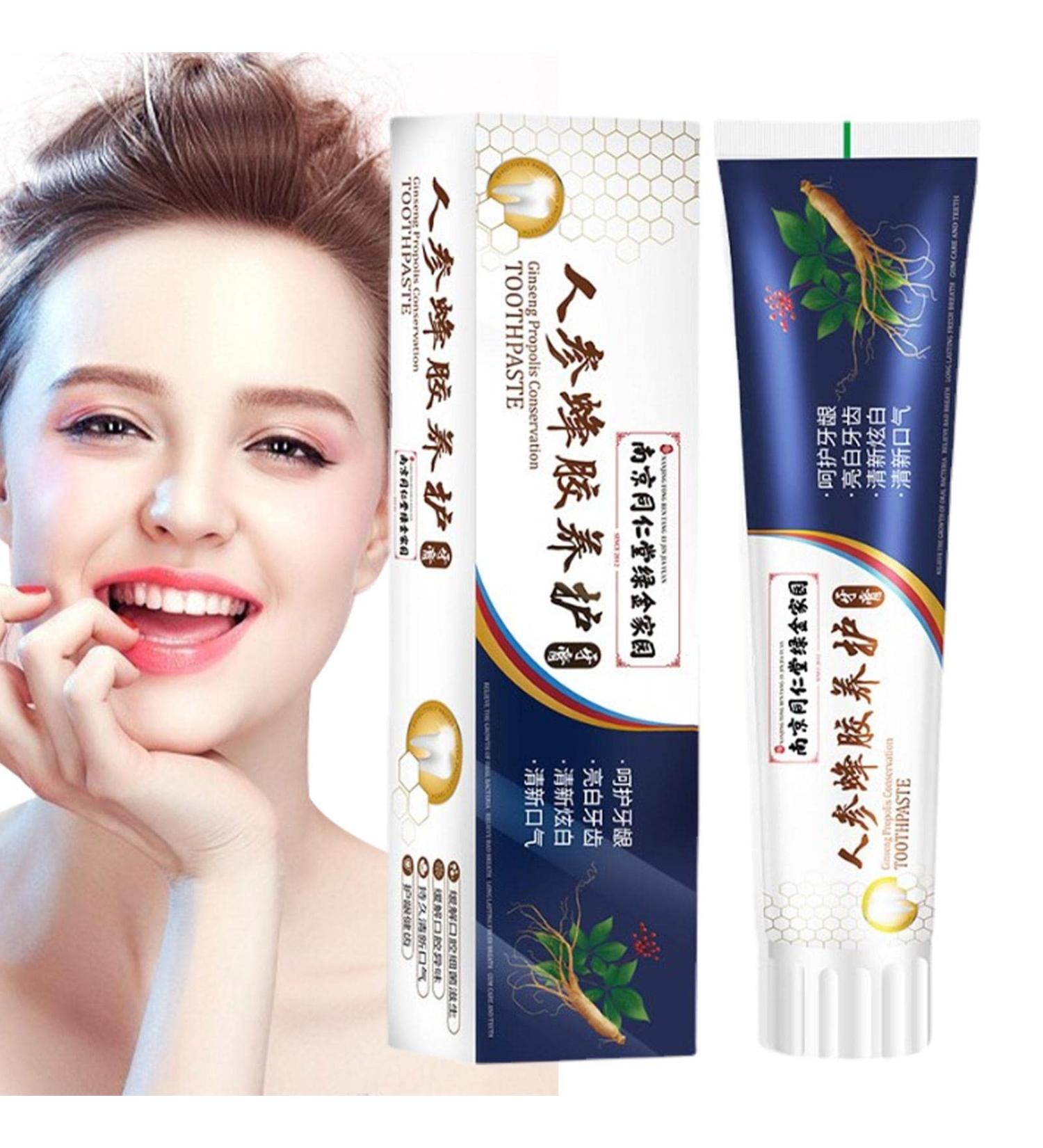 Teeth Whitening Toothpaste | Ginseng Propolis Toothpaste for Bad Breath 100g White Toothpaste Toothpaste for Loose Teeth Care Cleaning in - Buy Online on GoSupps.com