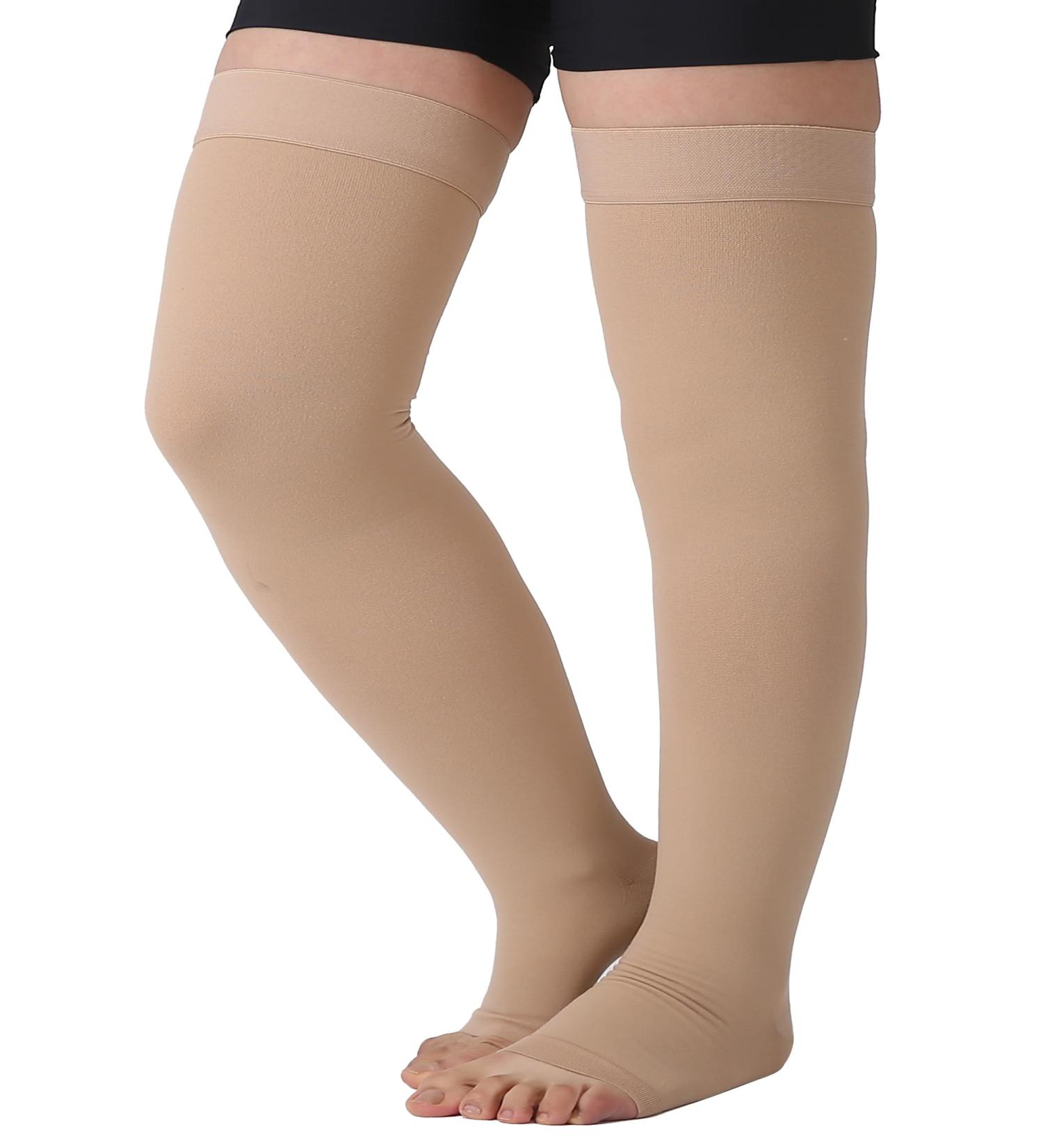 TOFLY Medical Thigh High Compression Stockings (Pair) 15-20mmHg Graduated Support for Varicose Veins Edema - Beige 3XL - Buy Online on GoSupps.com