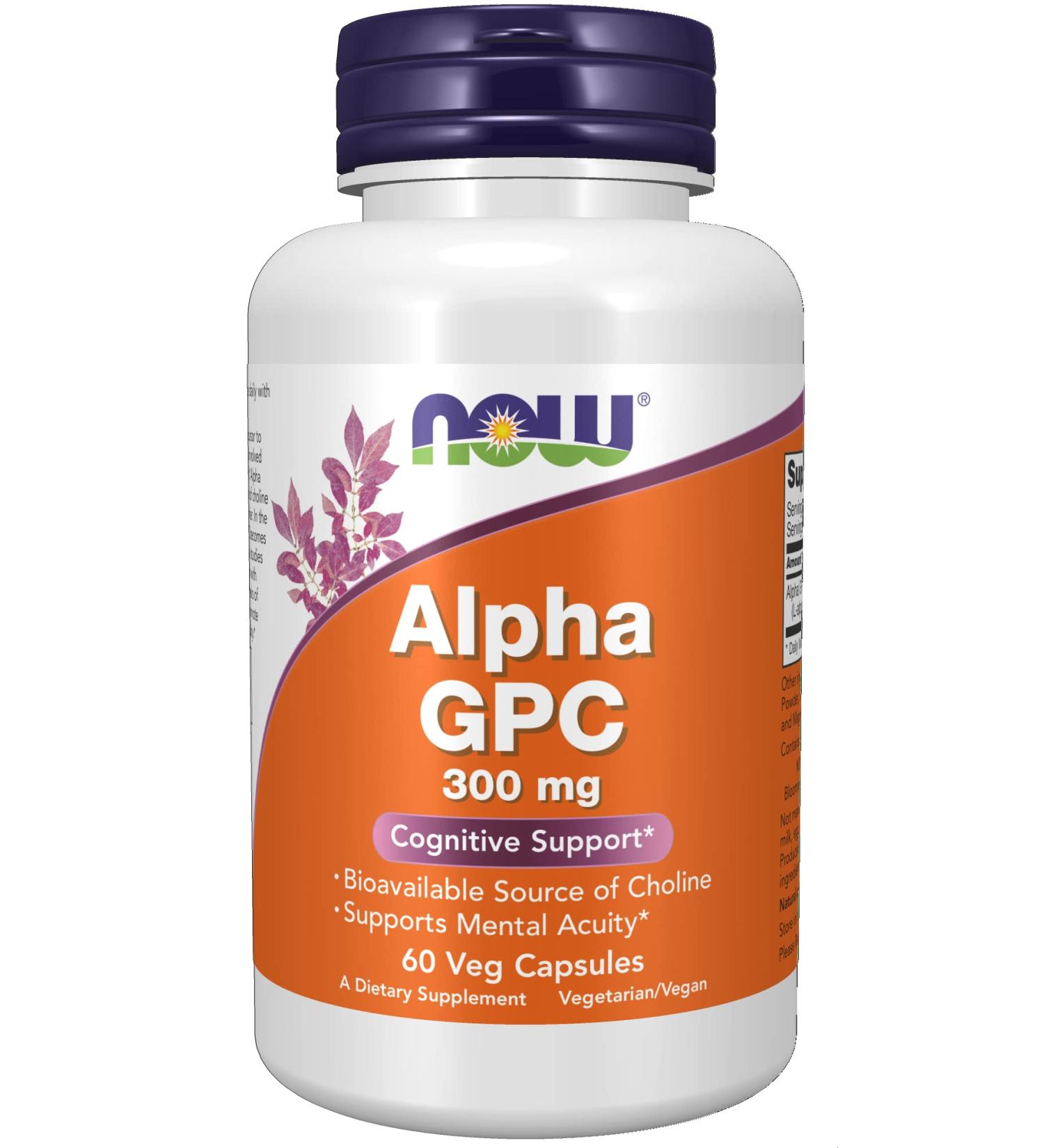 Now Foods Alpha GPC 300 mg - 60 Veg Capsules for Enhanced Cognitive Support - Buy Online on GoSupps.com