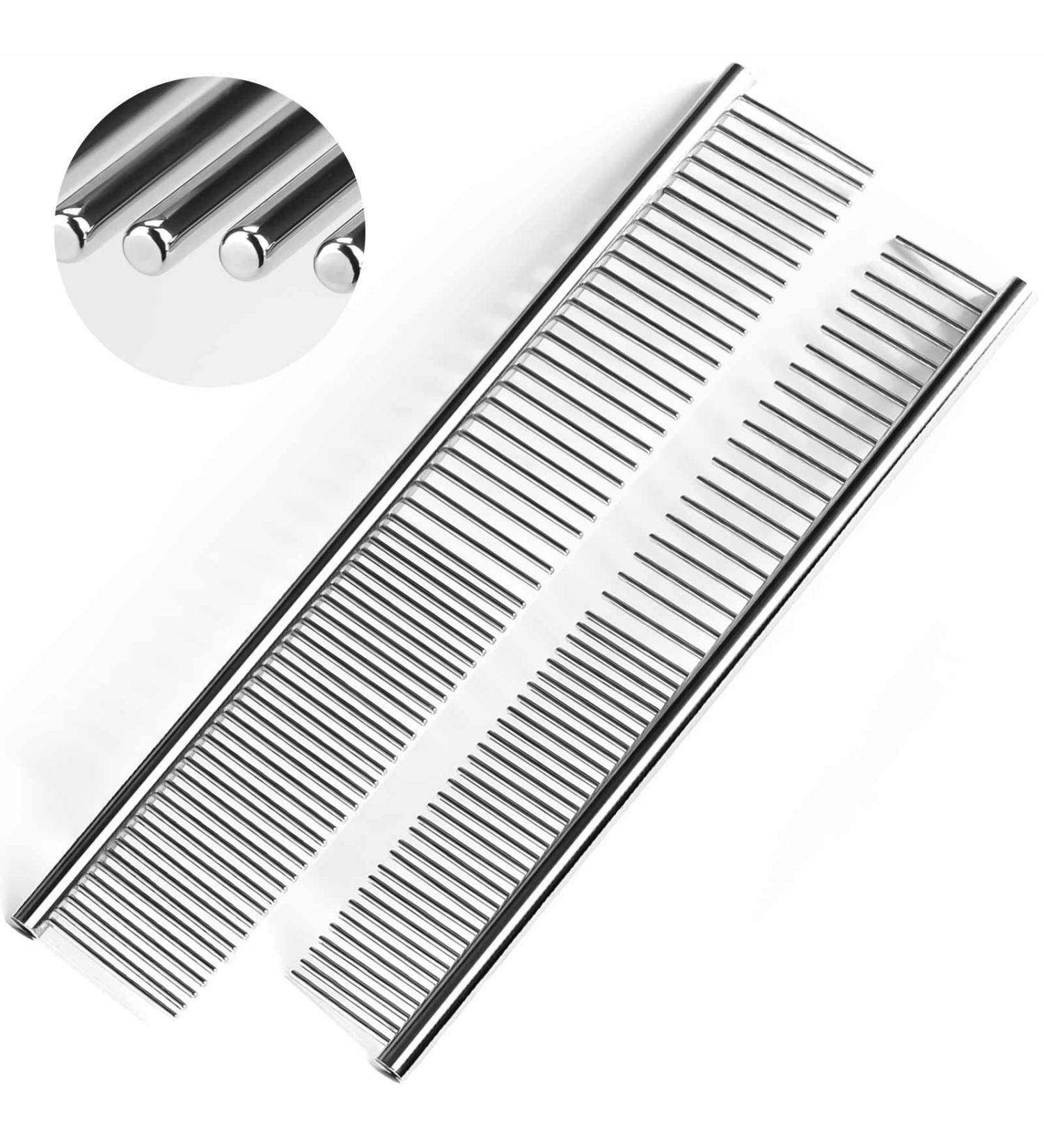 Bealihelp 2 Pack Dog and Cat Combs for Professional Grooming | Stainless Steel Comb with Rounded Tips for Long Haired Pets | Ideal for Greyhounds and Matted Hair | 6.3IN/7.25IN - Buy Online on GoSupps.com