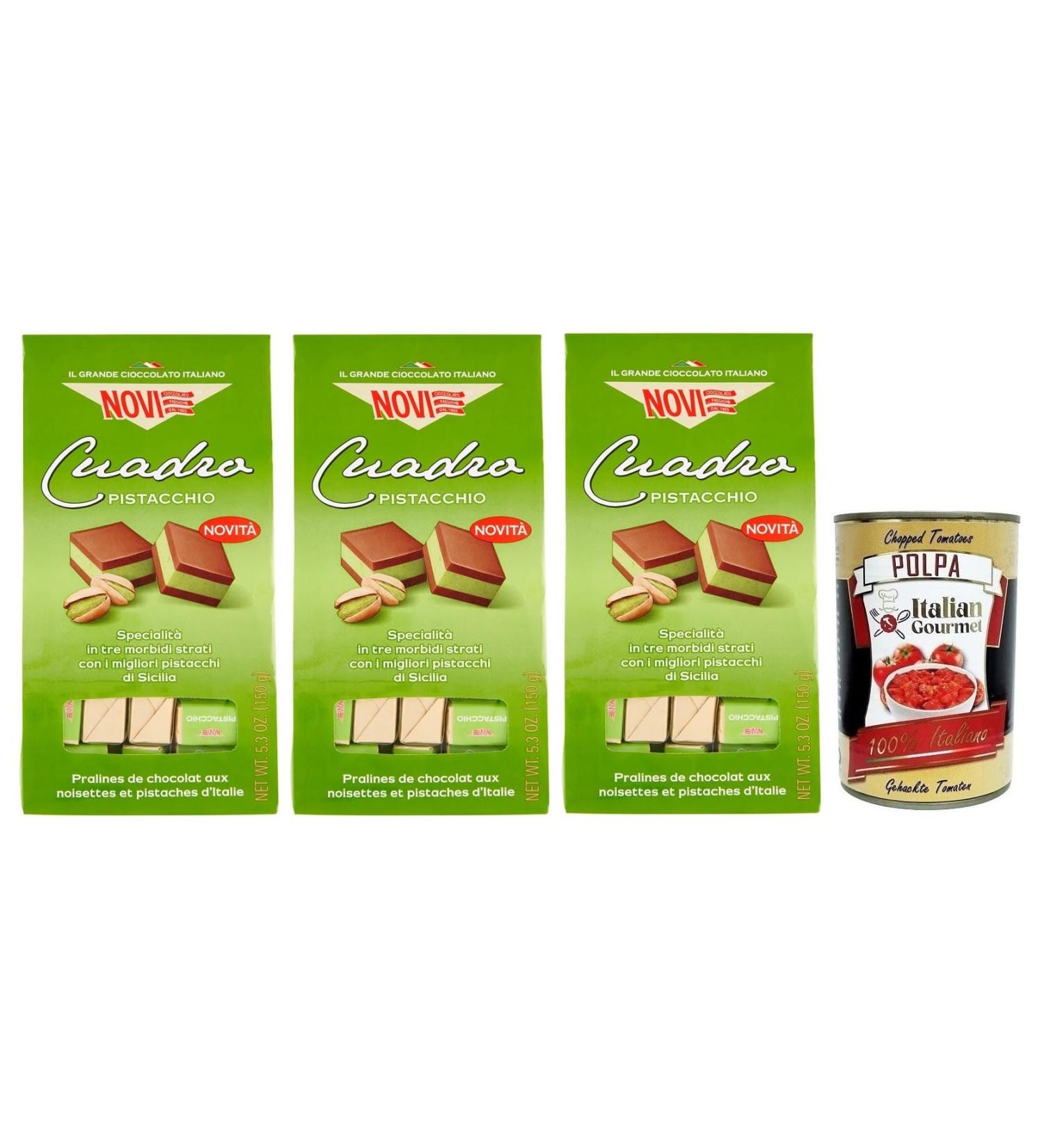 Italian Gourmet E.R. 3 x Novi Cuadro Pistacchio two layers of Gianduja chocolate with pistachio cream pistachio chocolates 150 g bag + 400 g Tomato Pulp box - Buy Online on GoSupps.com