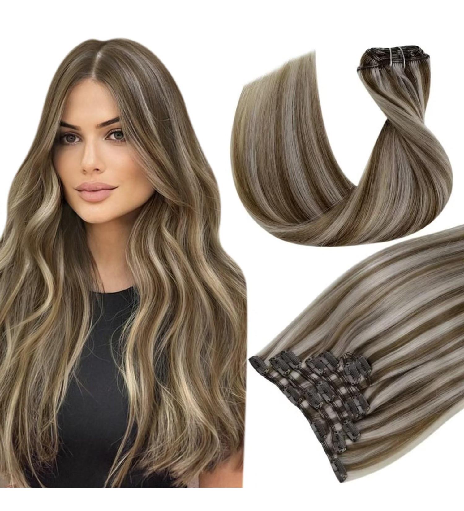 Buy Hetto Clip-In Real Hair Extensions | Blonde & Golden Brown Highlights | 35 cm 100g | Premium Remy Hair - Buy Online on GoSupps.com
