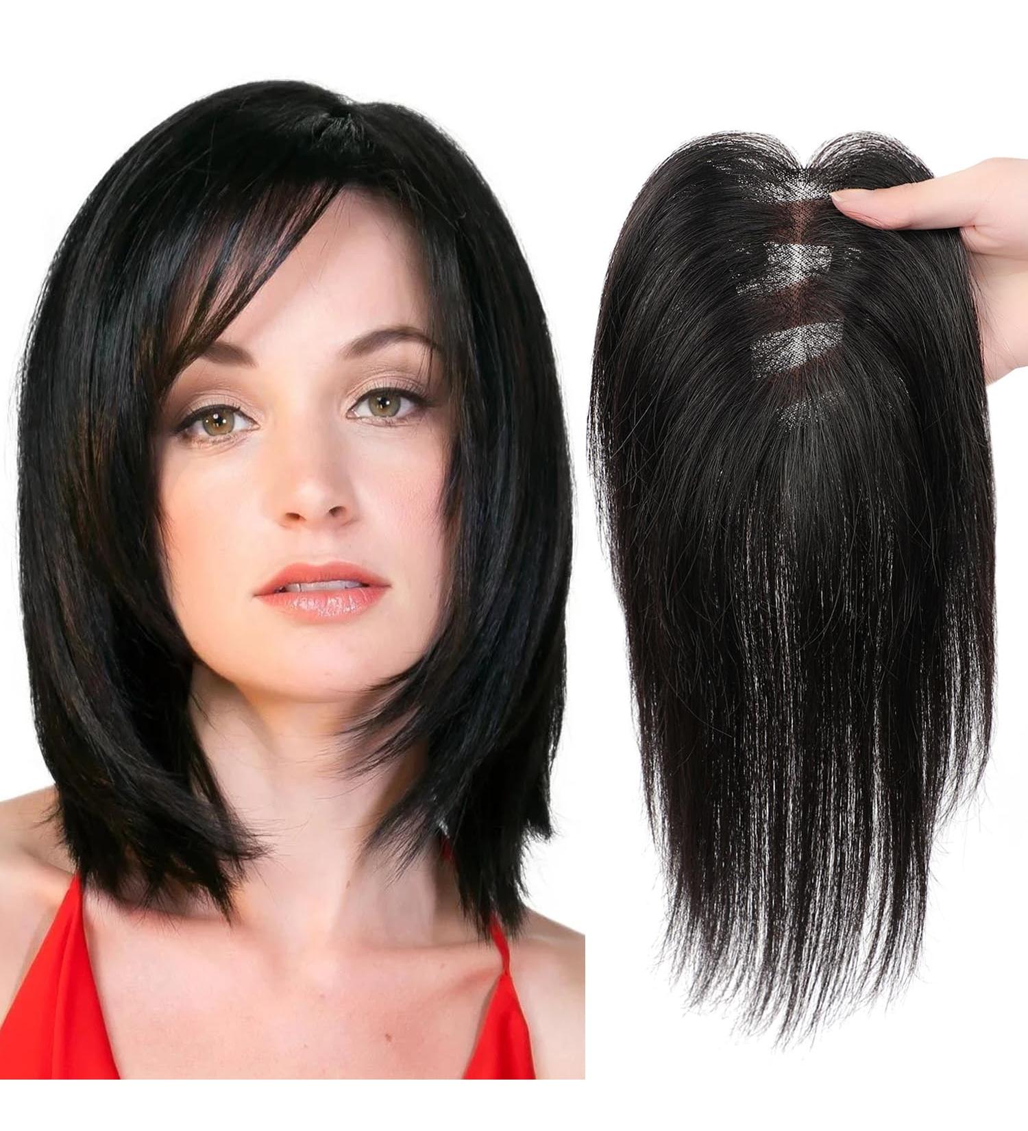 Mofasal 10 Inch Human Hair Topper for Thinning Hair Women - Swiss Base Real Hair Clip-in Topprs 1B# (Near Black) - Buy Online on GoSupps.com