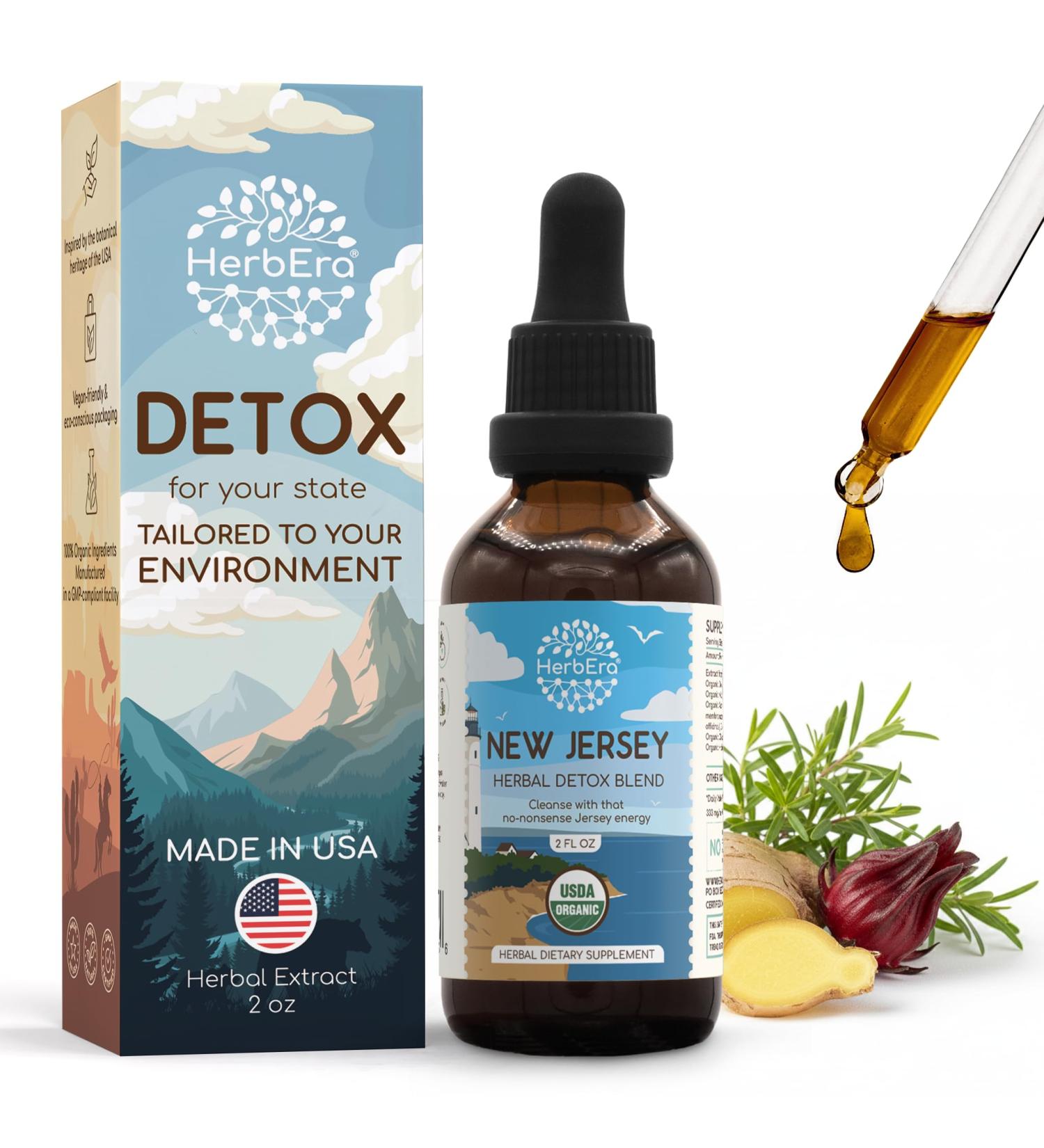 HerbEra New Jersey Herbal Detox Blend - USDA Organic Extract Made in USA | Immune & Liver Support Liquid Drops | Astragalus Dandelion Root Ginger Milk Thistle Chaparral | 2 fl oz - Buy Online on GoSupps.com