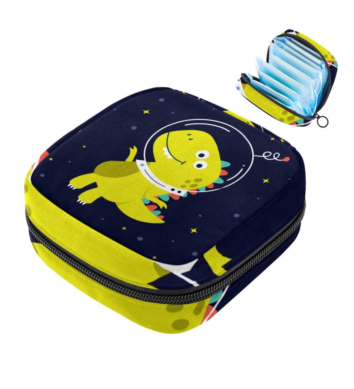 Beautiful Dinosaur Pilot Sanitarian Storage Bags - Large Menstrual Cup Pocket with Zipper Perfect for Period Inserts Panty Liners & Tampons - Multicolored & Ideal for Girls - Buy Online on GoSupps.com