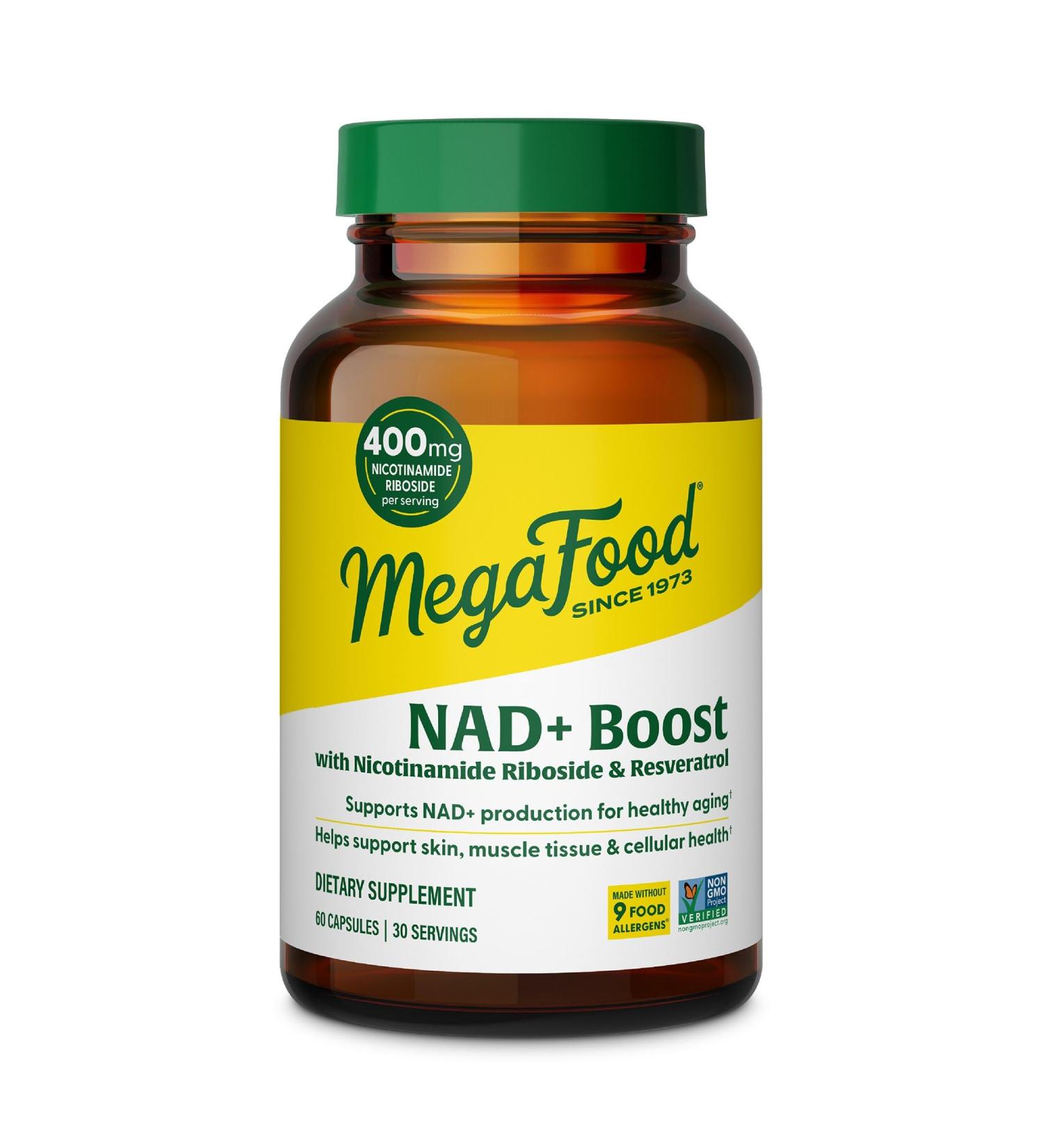 MegaFood NAD+ Supplement with Nicotinamide Riboside & Resveratrol - NMN Supplement Alternative - Vitamin B12 B6 Methylfolate & Niacin - NAD for Healthy Aging - Non-GMO - 60 Capsules 30 Servings - Buy Online on GoSupps.com
