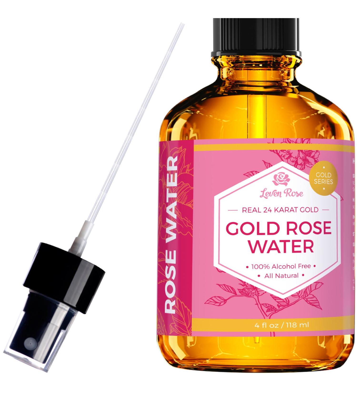 24K Gold Rose Water for Face by Leven Rose 100% Pure Organic Natural Moroccan Rosewater Face Spray 118 ml. - Buy Online on GoSupps.com