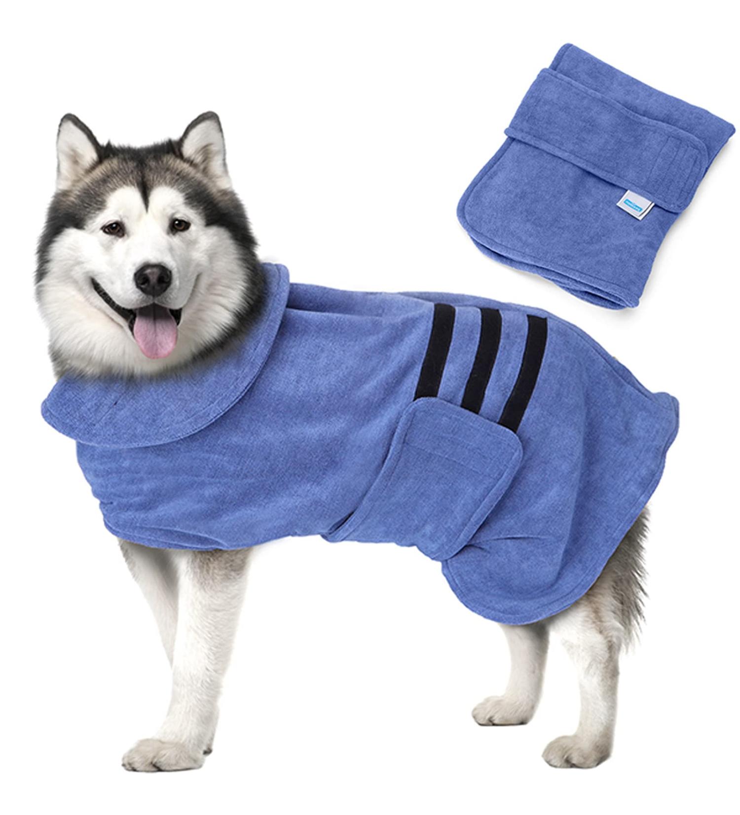 Nobleza Super Absorbent Dog Bathrobe - Fast Drying Towel Coat for Large Dogs/Cats, Adjustable & Cozy - Blue - Buy Online on GoSupps.com