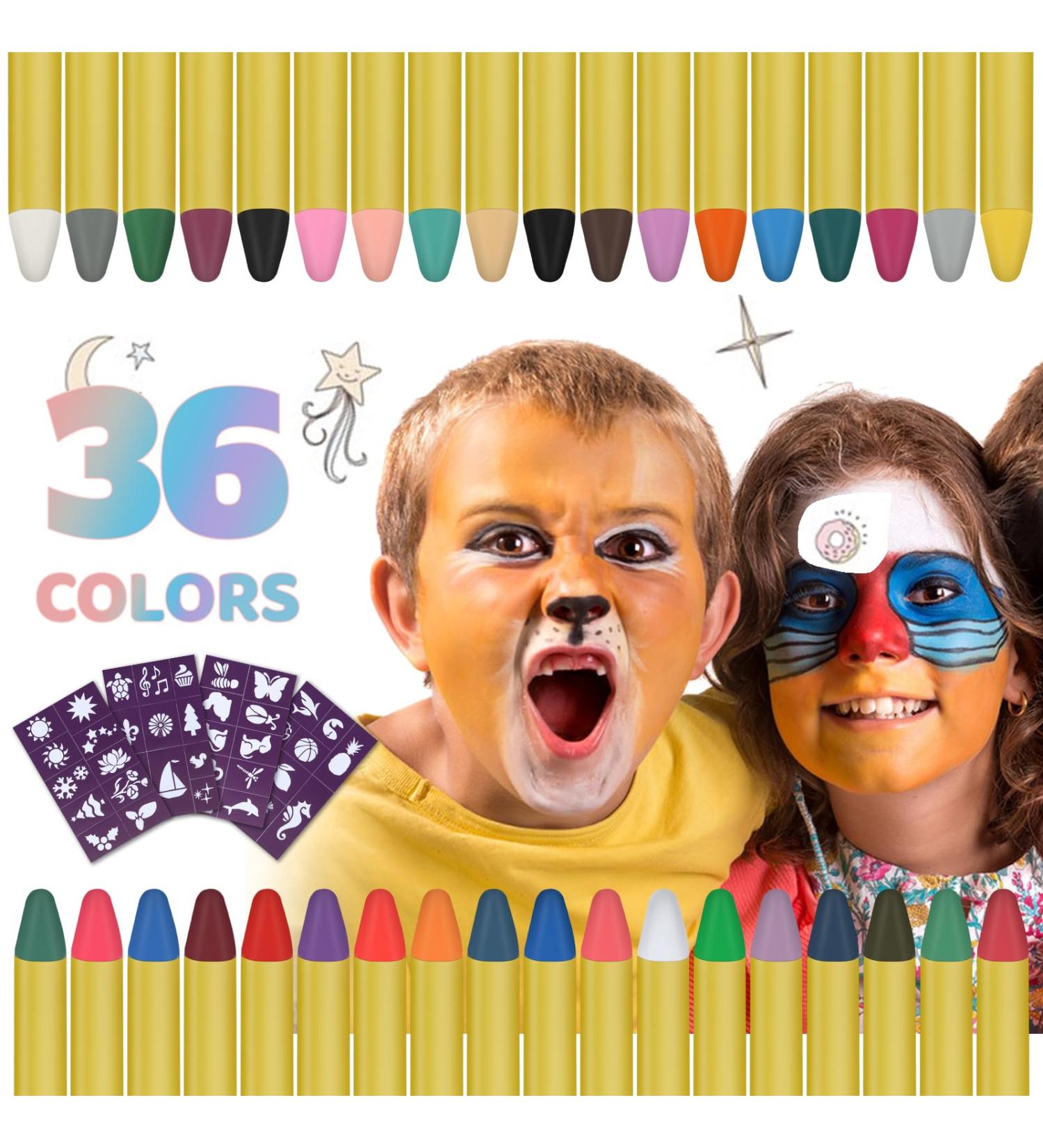 GLEEMEN 36 Colors Face Paint Crayons for Kids - Safe Body & Face Painting Makeup Kit for Birthday Party, Halloween, Cosplay - Buy Online on GoSupps.com
