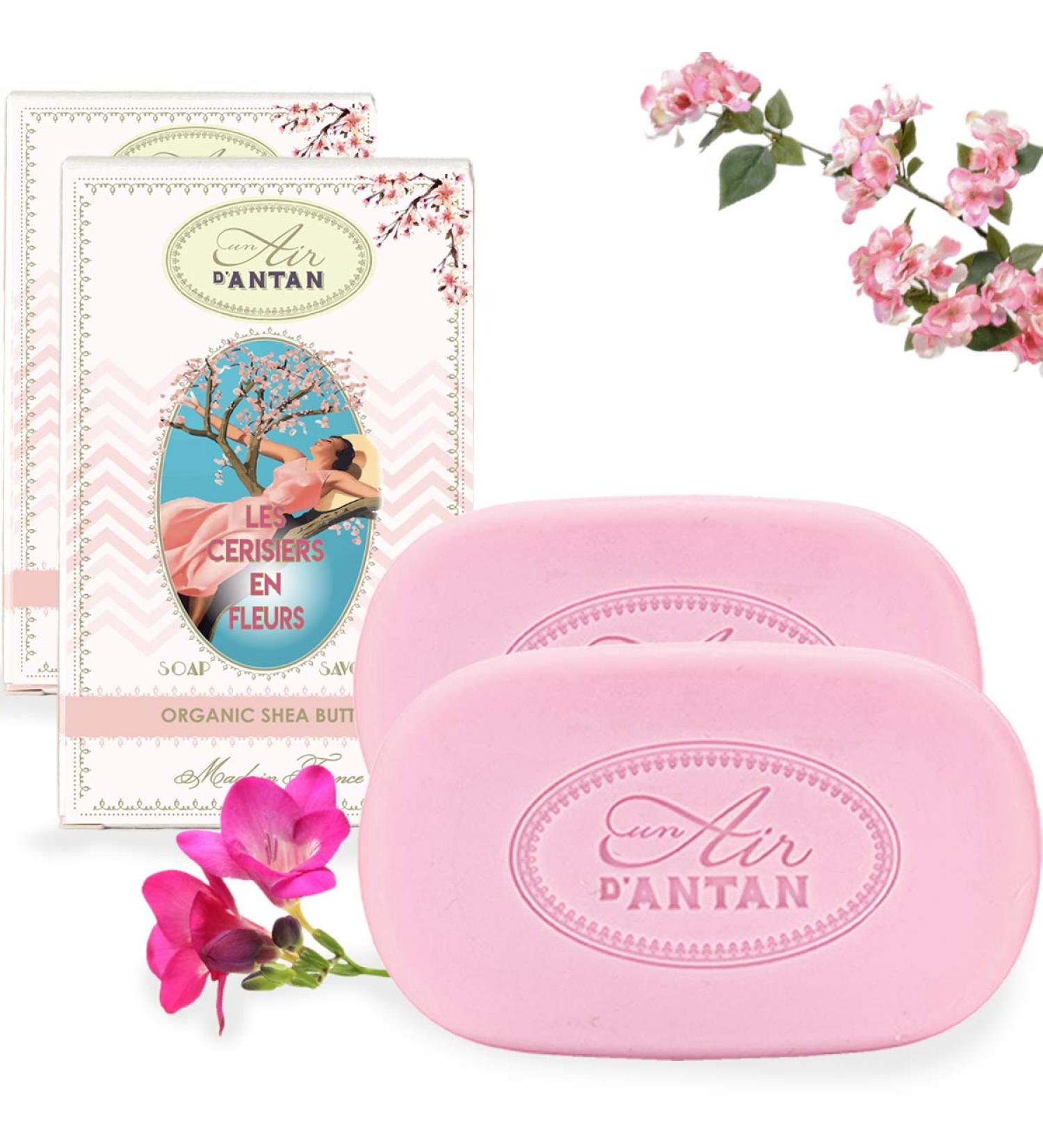 Bar Soap 2x100g CERISIERS EN FLEURS by Un Air d'Antan / Fragrance from South Of France: Cherry Blossom & Freesia/Organic Argan Oil/No Paraben/Moisturising Soap/Body Soap/Hand Soap/French Soap Cherry Blossom x2 - Buy Online on GoSupps.com