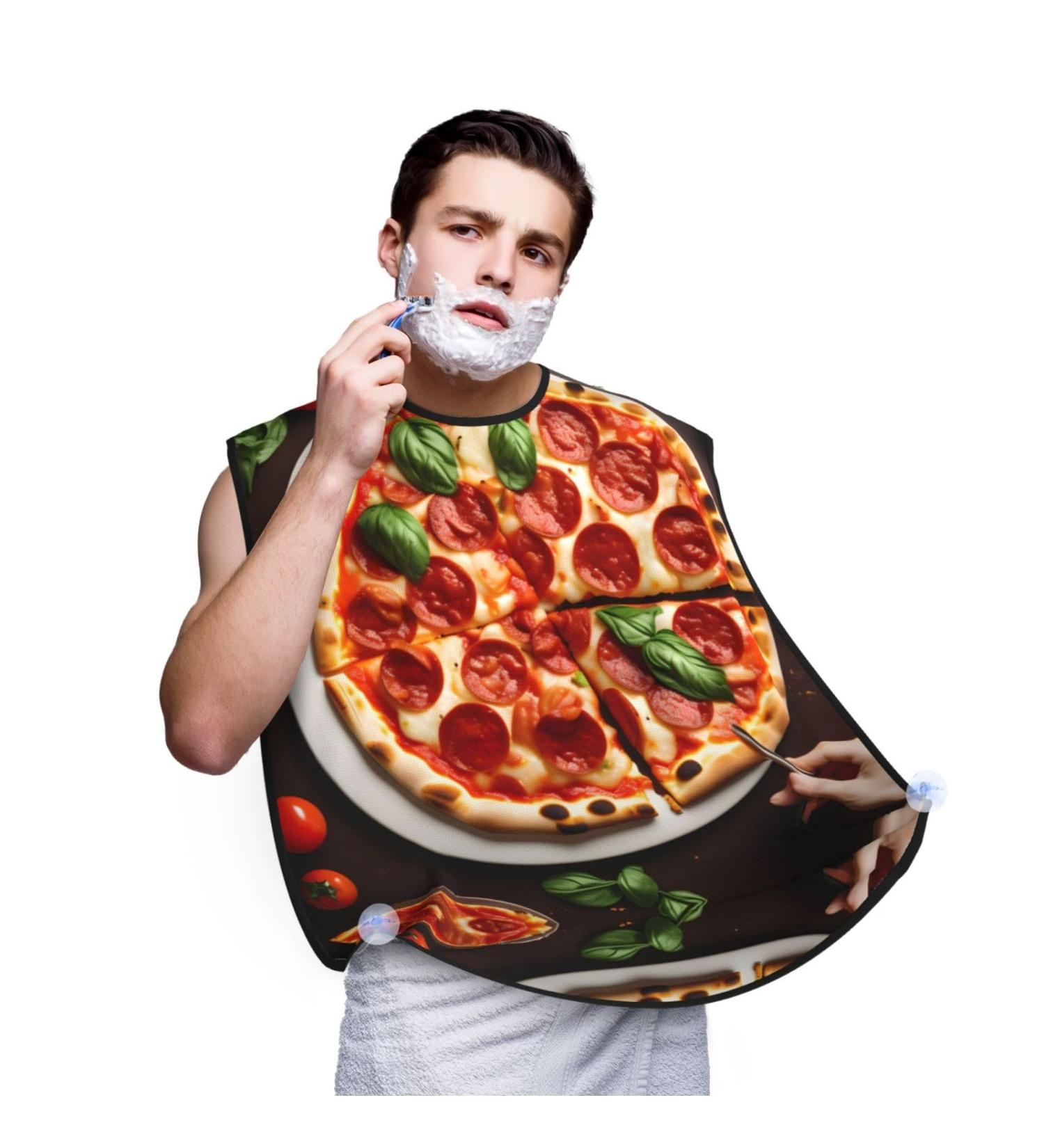 Pizza Print Beard Bib Apron for Men | Hair Catcher & Beard Trimming Cape | Perfect Grooming Accessory - Buy Online on GoSupps.com