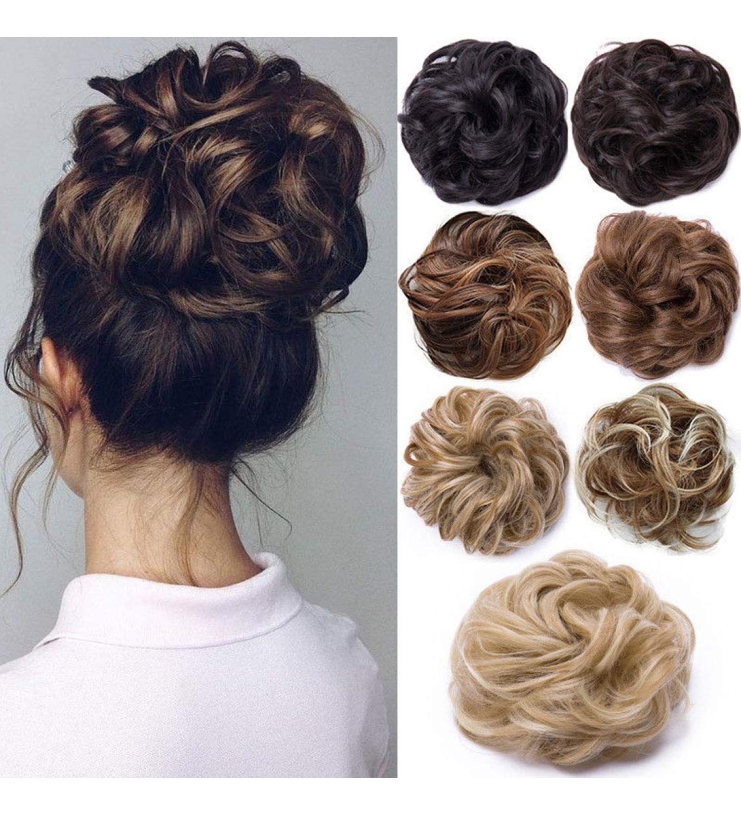 Curly Wavy Hair Messy Bun Scrunchies Extensions - Dark Brown & Light Auburn - Buy Online on GoSupps.com