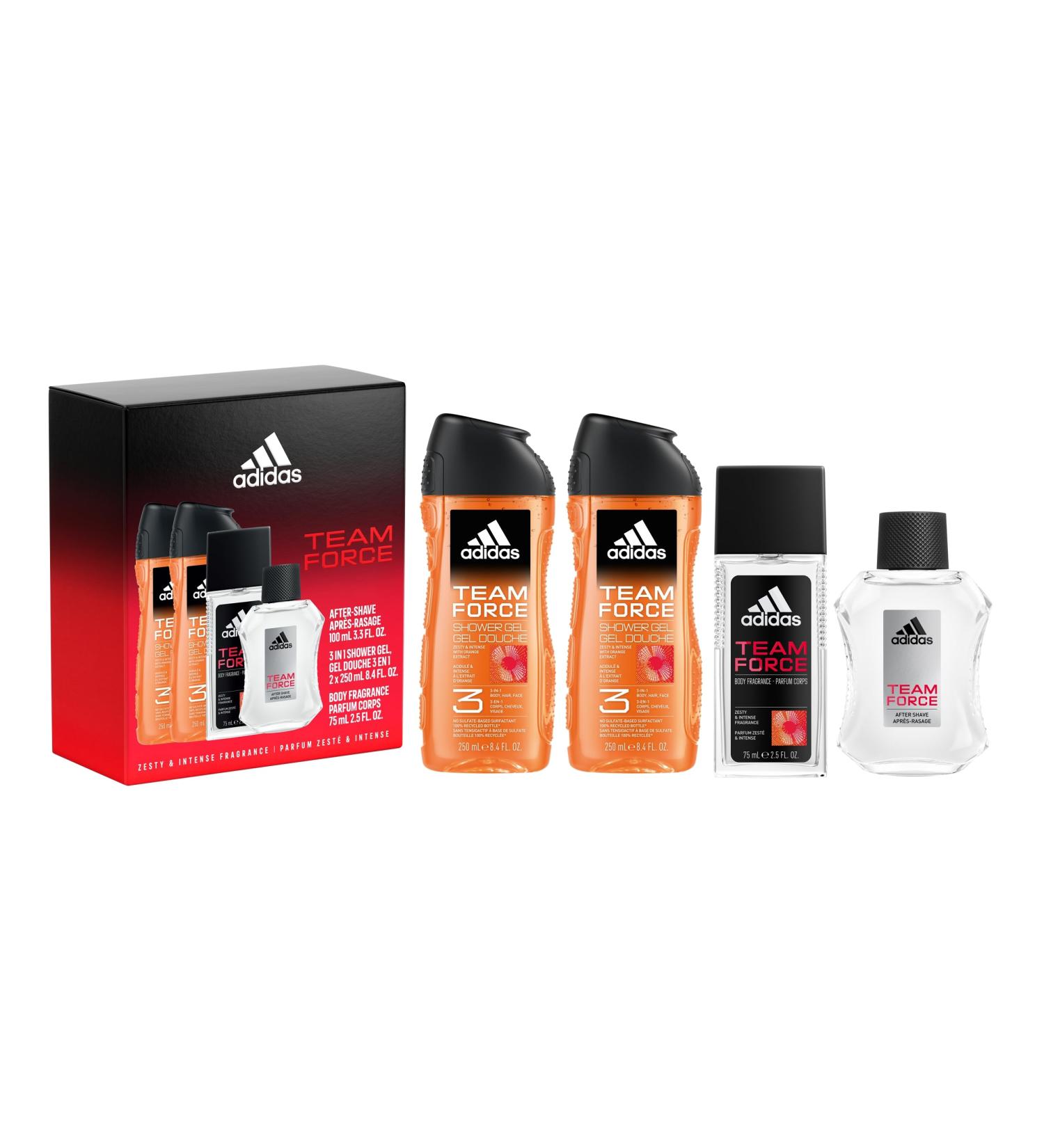 adidas Team Force 4 Piece Gift Set Notes of Grapefruit Jasmine and Amber Men's Fragrance Long Lasting Sporty Fragrance - Buy Online on GoSupps.com