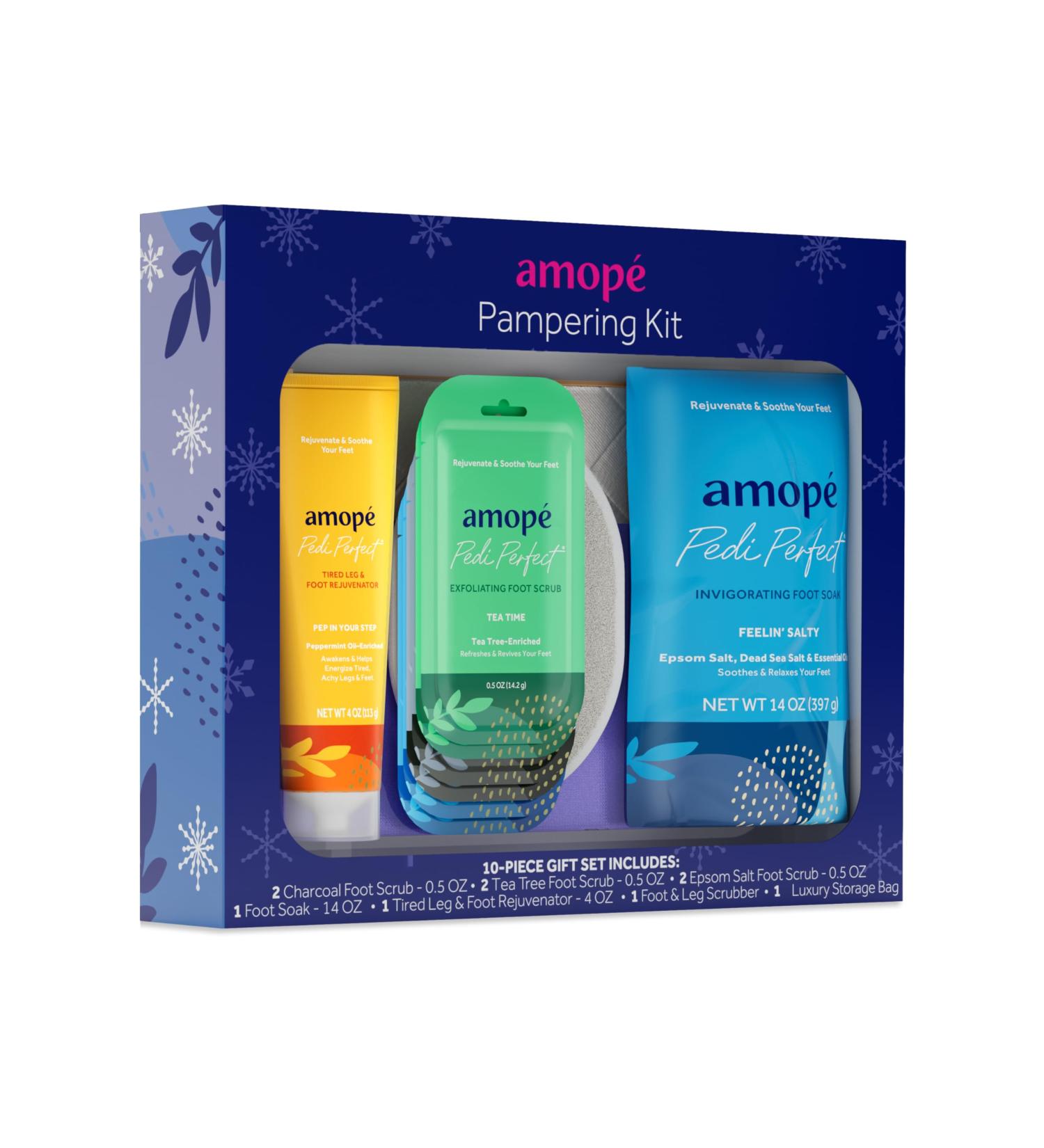 Amop Pampering Kit - Charcoal Tea Tree & Epsom Salt Foot Scrubs Invigorating Soak & Rejuvenator - Luxury Gift Set for Tired Legs & Feet - International Shipping Available - Buy Online on GoSupps.com
