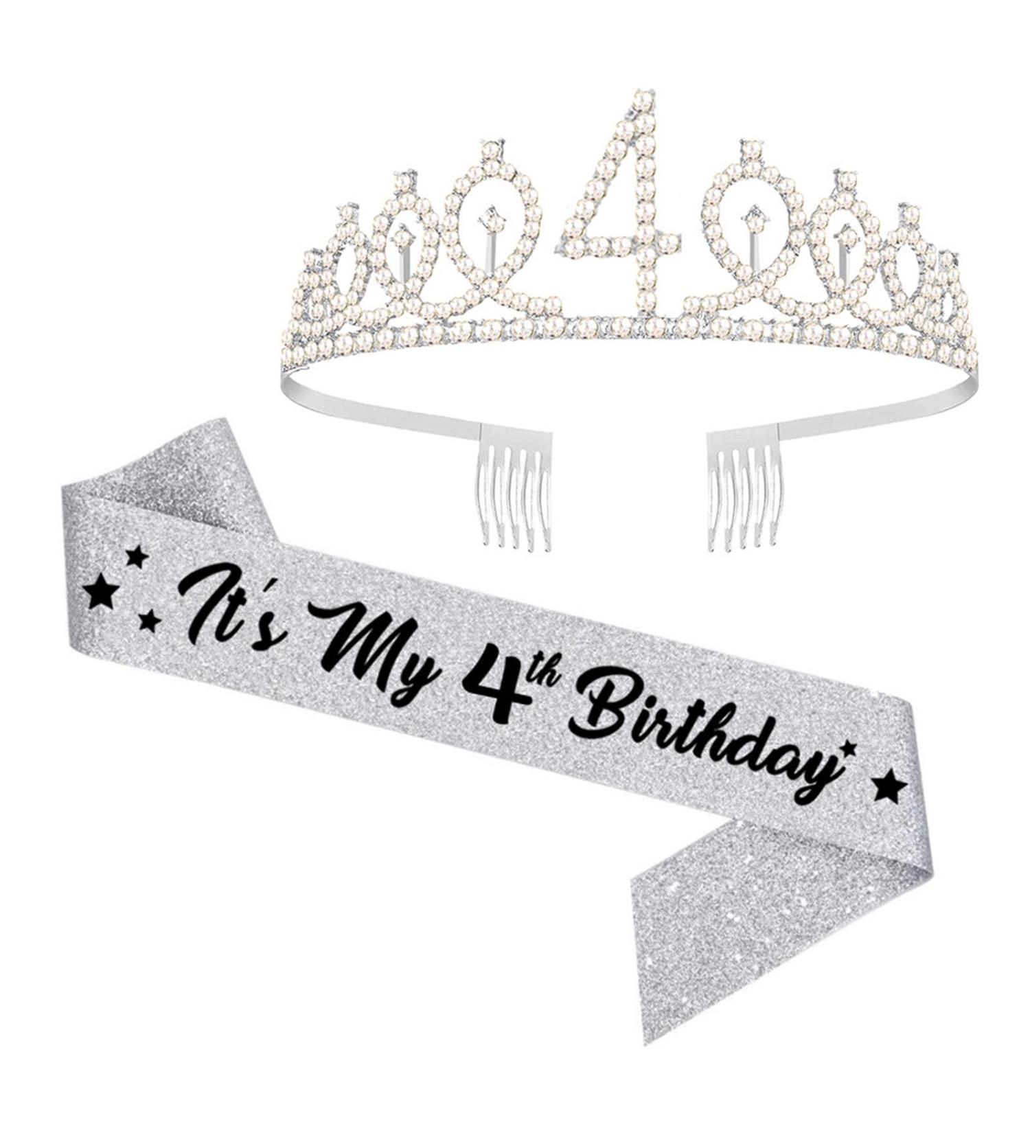 Divono Birthday Sash and Tiara 5th Birthday Sash and 5 Birthday Tiara Rhinestone Crown Headband for 5th Birthday Gifts 5th Birthday Decoration Party Accessories for Girls Silver 4th - Buy Online on GoSupps.com