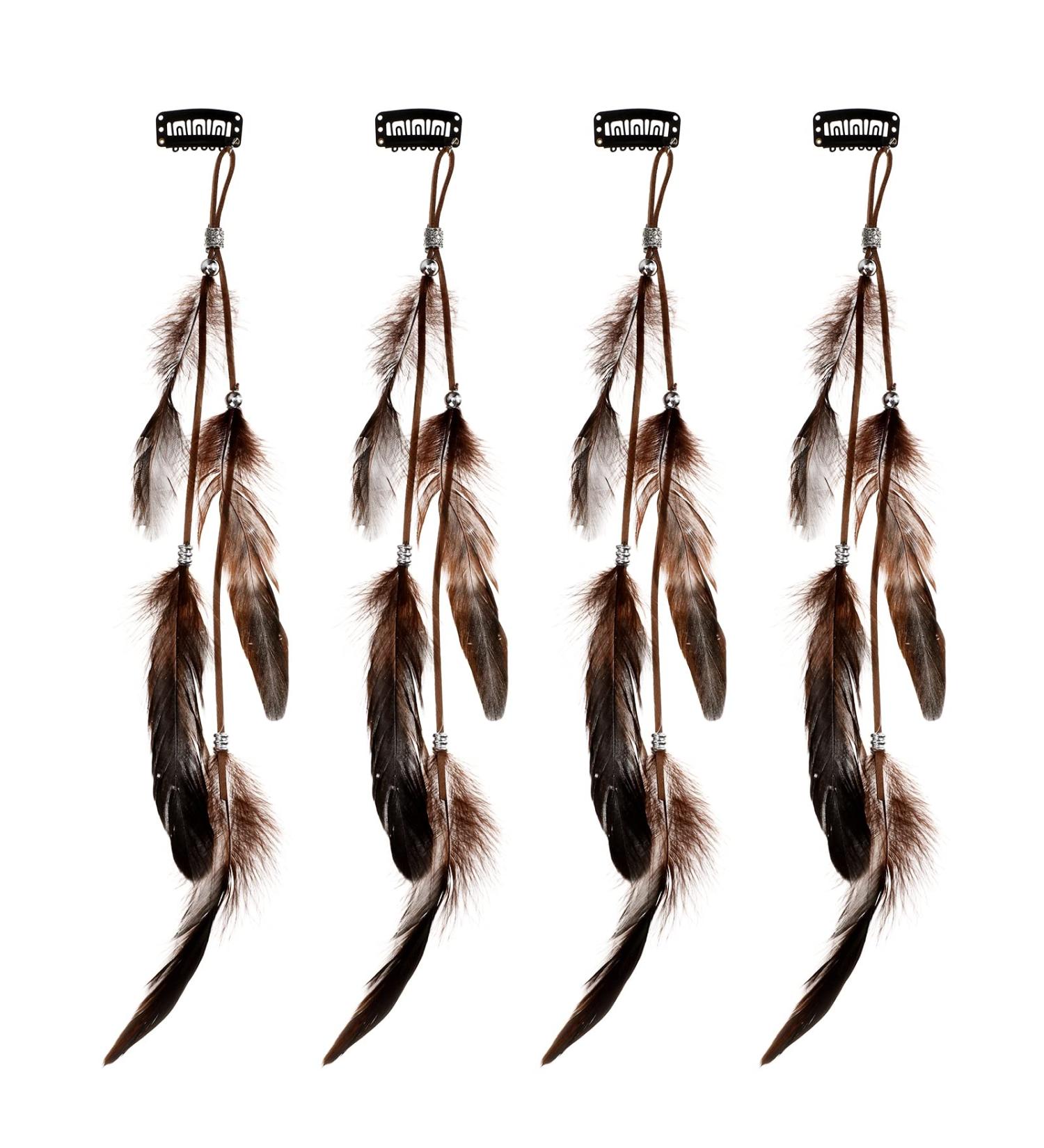 MWOOT 4Pcs Boho Hippie Feather Hair Clips with Tassel Beads - Indian Hair Accessories for Women and Girls | Halloween Party Costume Decor - Buy Online on GoSupps.com