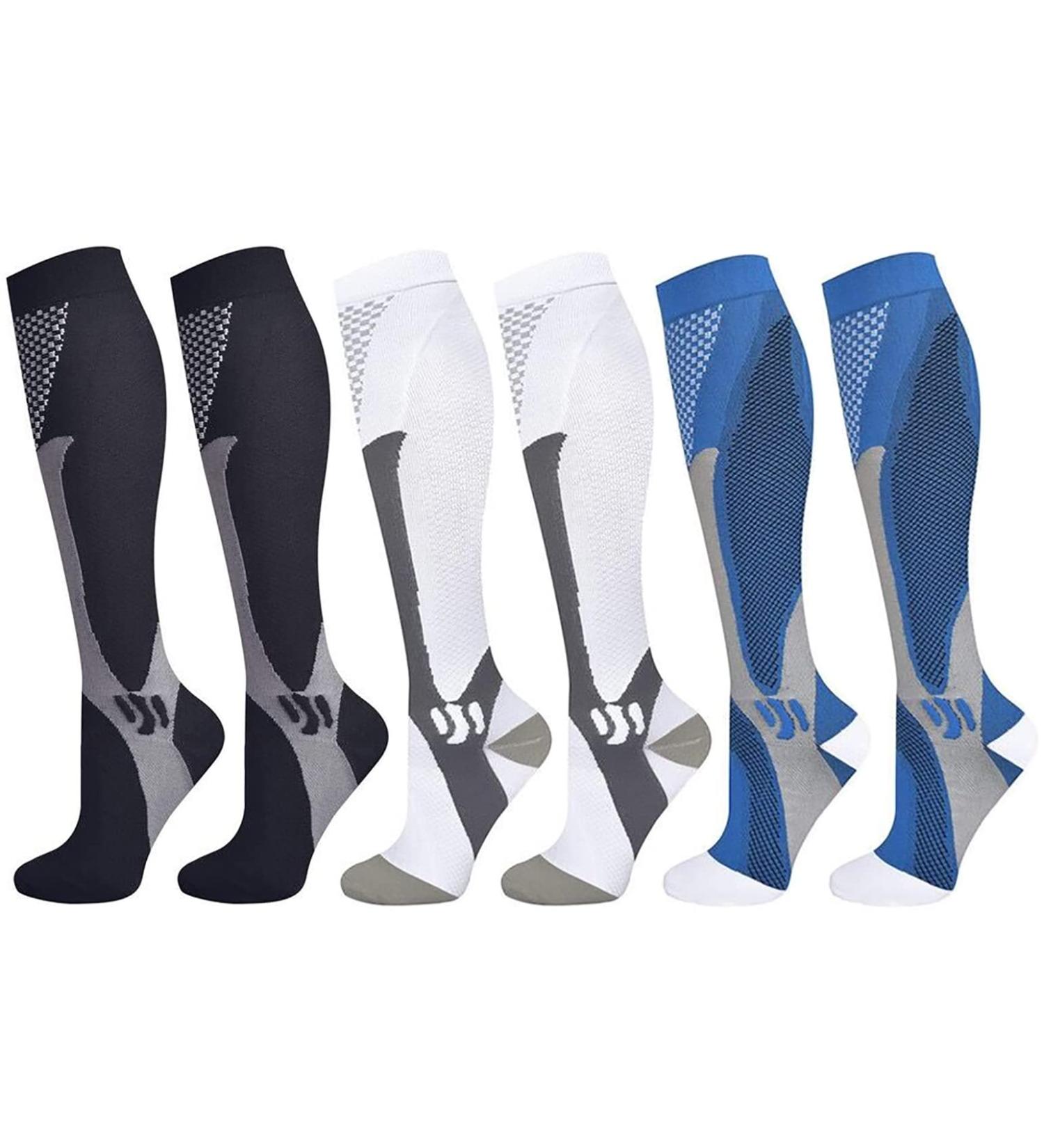 3 Pairs of 20-30 mmHg Compression Stockings for Men & Women | Medical Graduated Support for Sports Running Plantar Fasciitis Nurses and Diabetics - L-XL Black - Buy Online on GoSupps.com