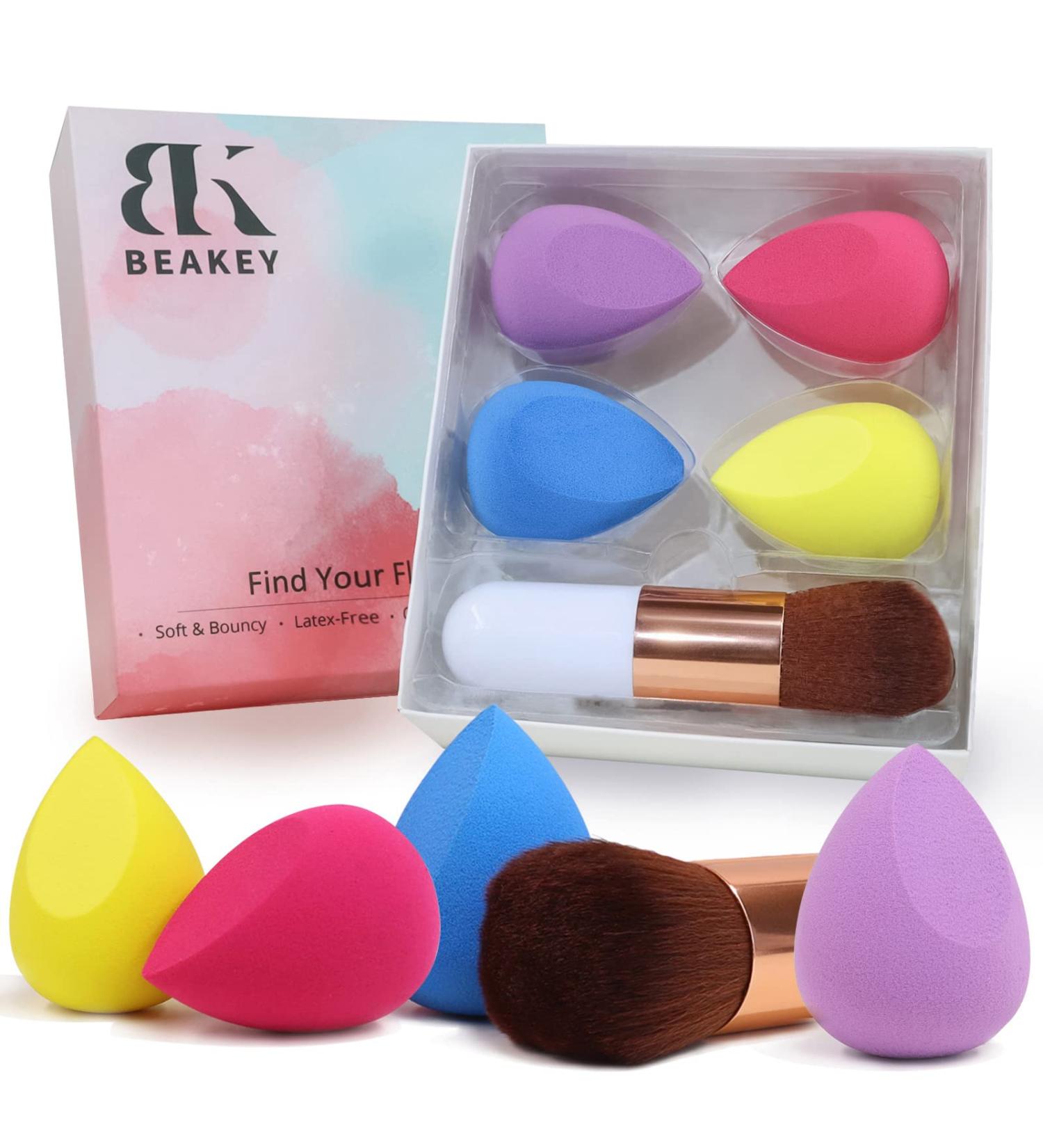 BEAKEY 4+1Pcs Makeup Sponges with Powder Brush | Professional Beauty Sponge Blender & Kabuki Brush Set - Buy Online on GoSupps.com