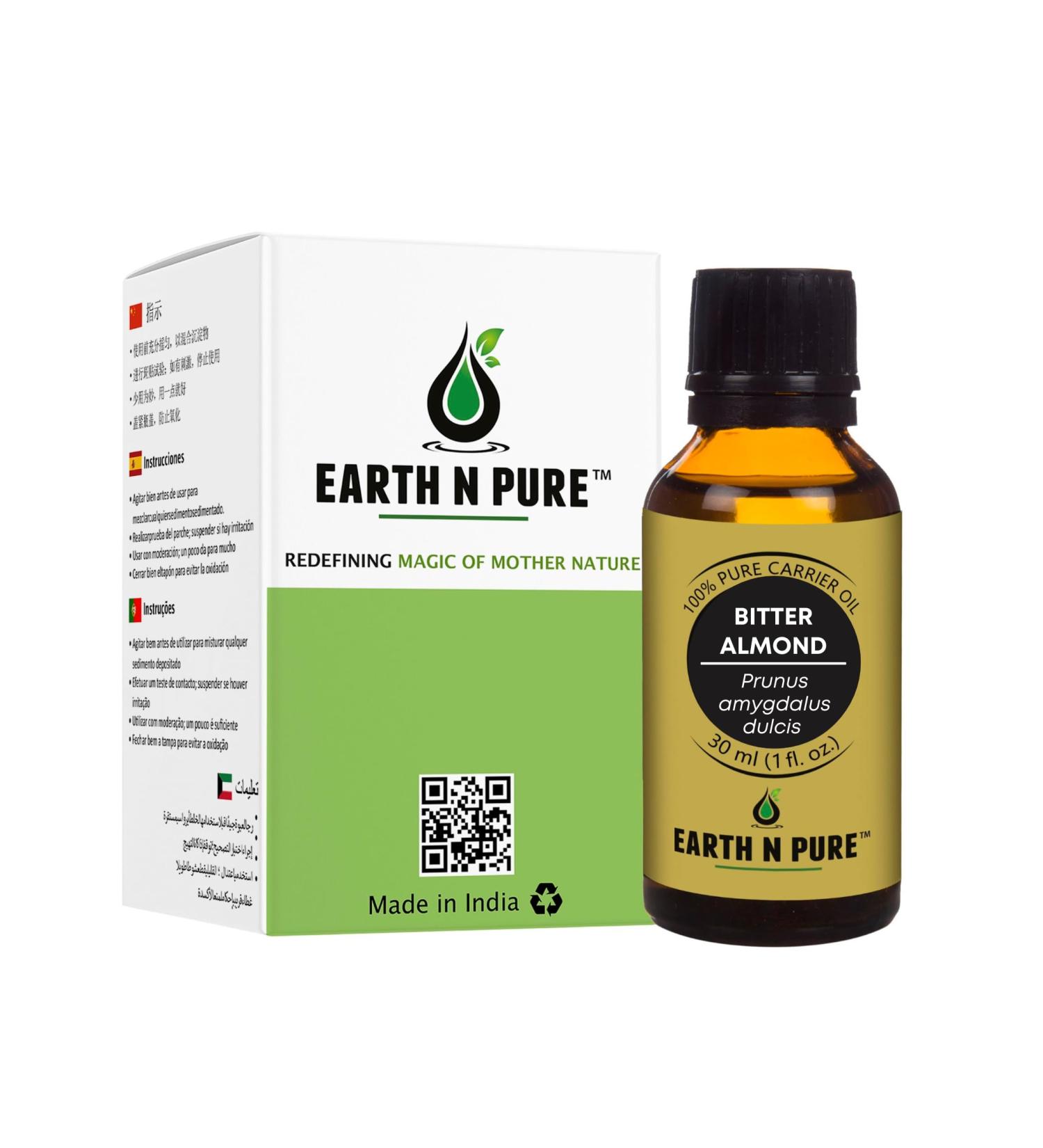 Earth N Pure Bitter Almond Oil (Badam Oil) Cold Pressed Therapeutic Grade for Body Skin Hair 30 ml Bitter Almond 0.9 Fl Oz (Pack of 1) - Buy Online on GoSupps.com