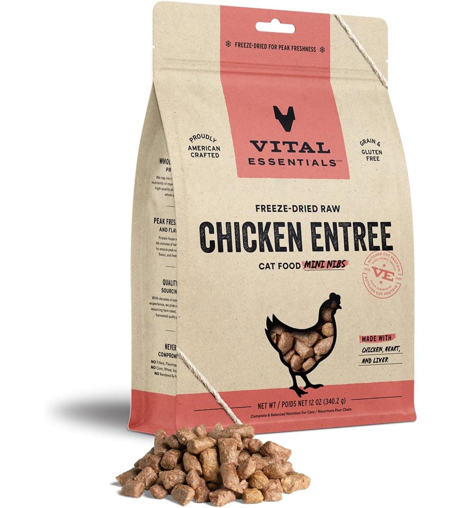 Vital Essentials Freeze-Dried Cat Food - Chicken Mini Nibs 12 oz | Grain-Free Nutrition - Buy Online on GoSupps.com