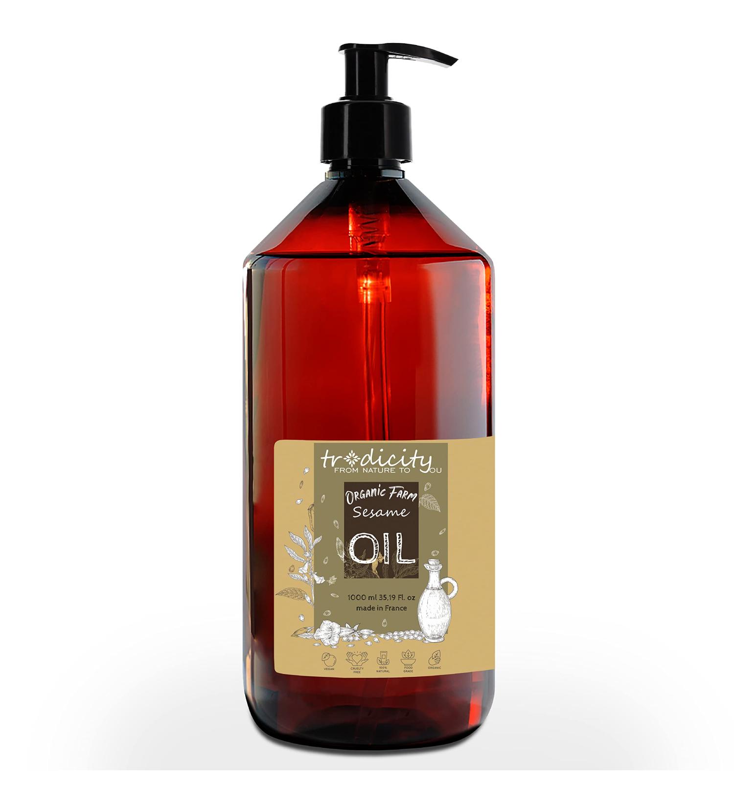 100% Pure Organic Sesame Oil - Cold Pressed Ayurvedic Massage Oil for Skin & Hair Care - 1000 ml (1L) Certified Natural - Buy Online on GoSupps.com