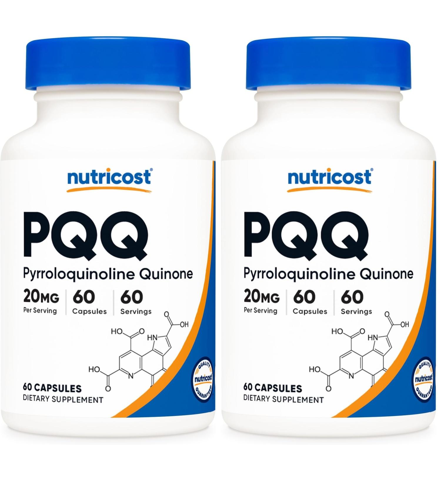 Nutricost PQQ (Pyrroloquinoline Quinone) 20mg 60 Capsules - Vegetarian Capsules Non-GMO Gluten Free (Pack of 2) - Buy Online on GoSupps.com