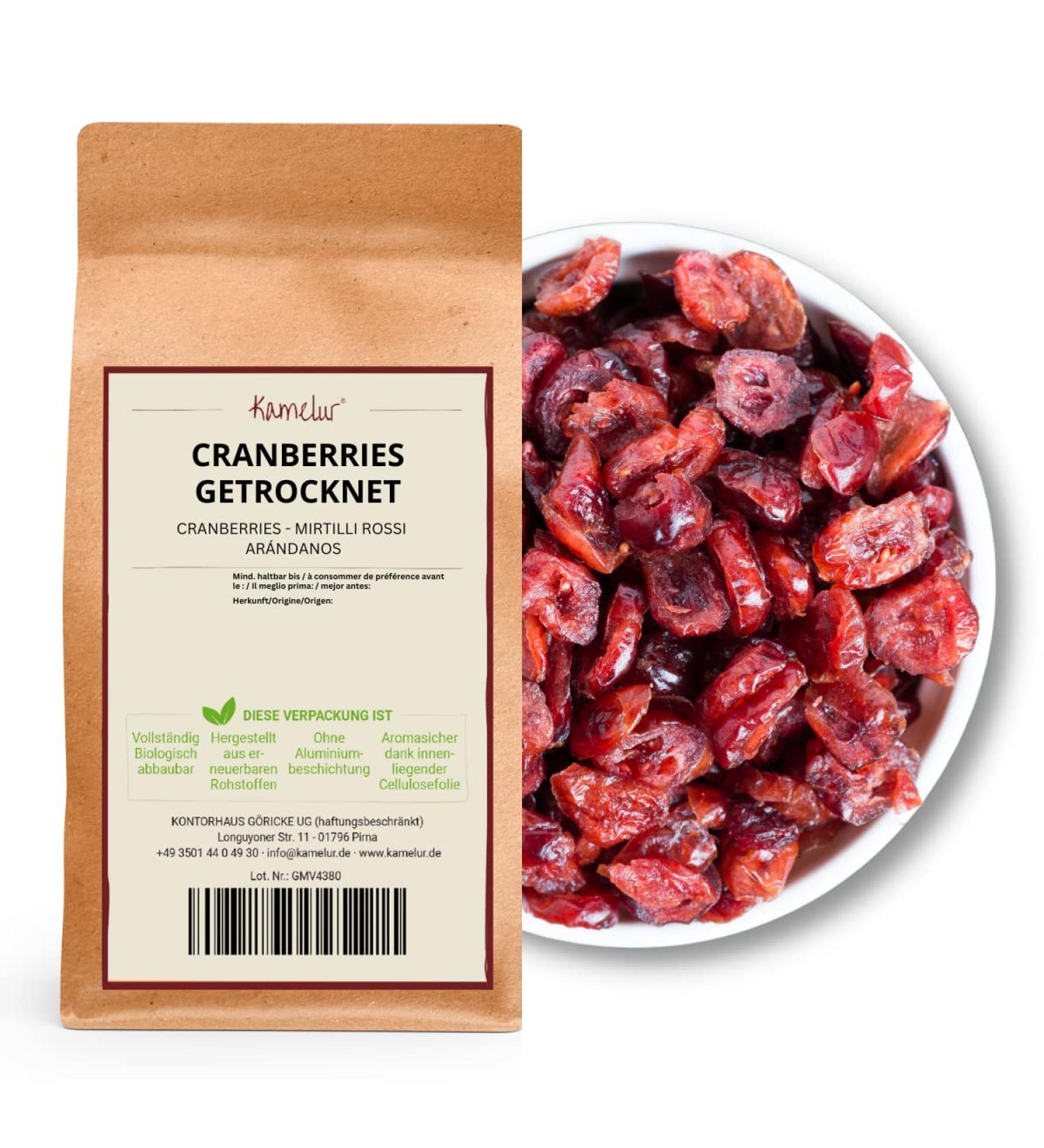 Dried Cranberries - 1 kg - Dried Cranberry Sugar Free with the Natural Softness of Pineapple Juice - Premium Dry Fruit - Cramberry - Buy Online on GoSupps.com